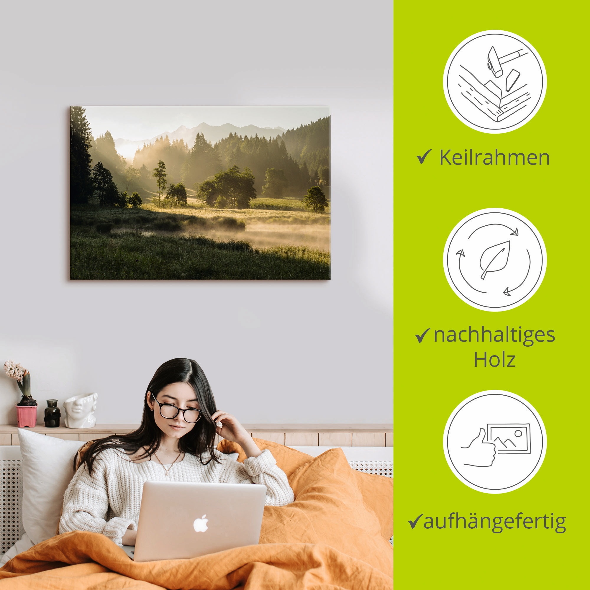 Artland Tableau sur toile »Sommermorgen in den Alpen« Prairies et arbres 1 cuis tlg. tendu sur cadre en bois