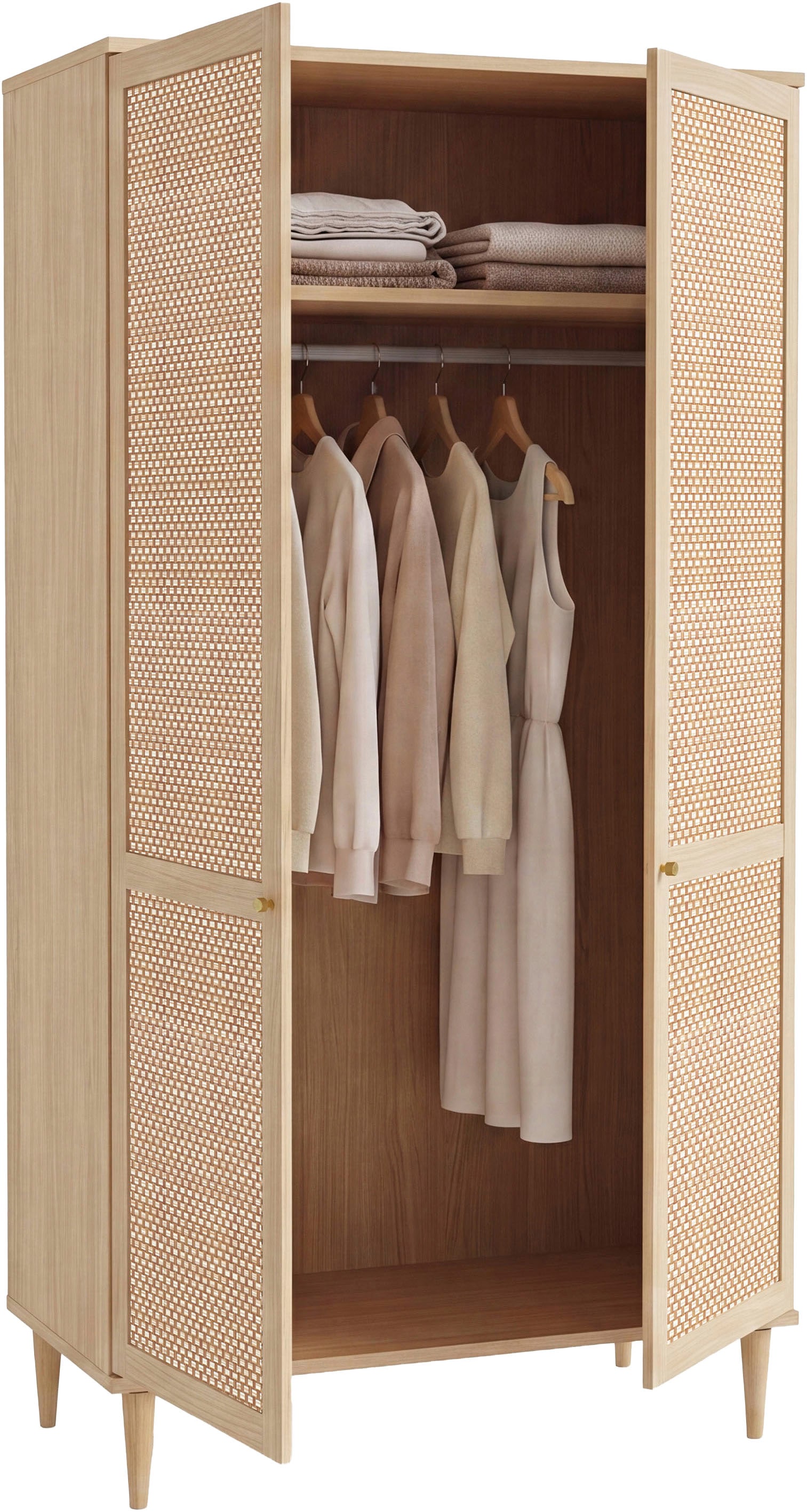 GOODproduct Kleiderschrank »ELLIAN mit Wiener Geflechtoptik, Rattan, Boho Stil, Vintage« Holzfüsse, Metallgriffe, Made in EU, viel Stauraum, FSC® zertifiziert