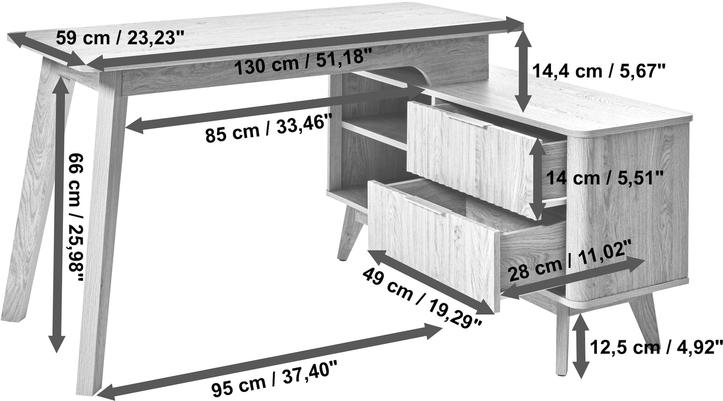Jahnke Eckschreibtisch »WAVE C 150 E« 1 Stk. tlg. Eckschreibtisch, Fronten in Wellendesign, wechselseitig montierbar