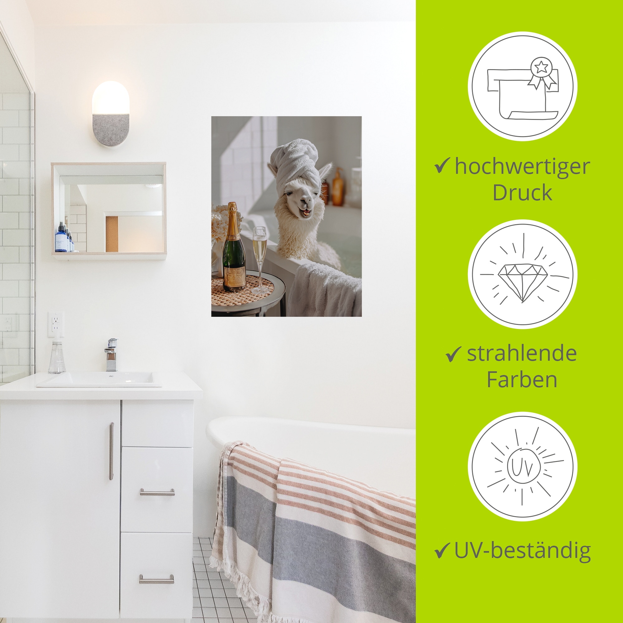 Artland Wandbild »Lama in der Badewanne« 1 Stk. tlg. als Alubild, Leinwandbild, Poster, Wandaufkleber in verschied. Grössen