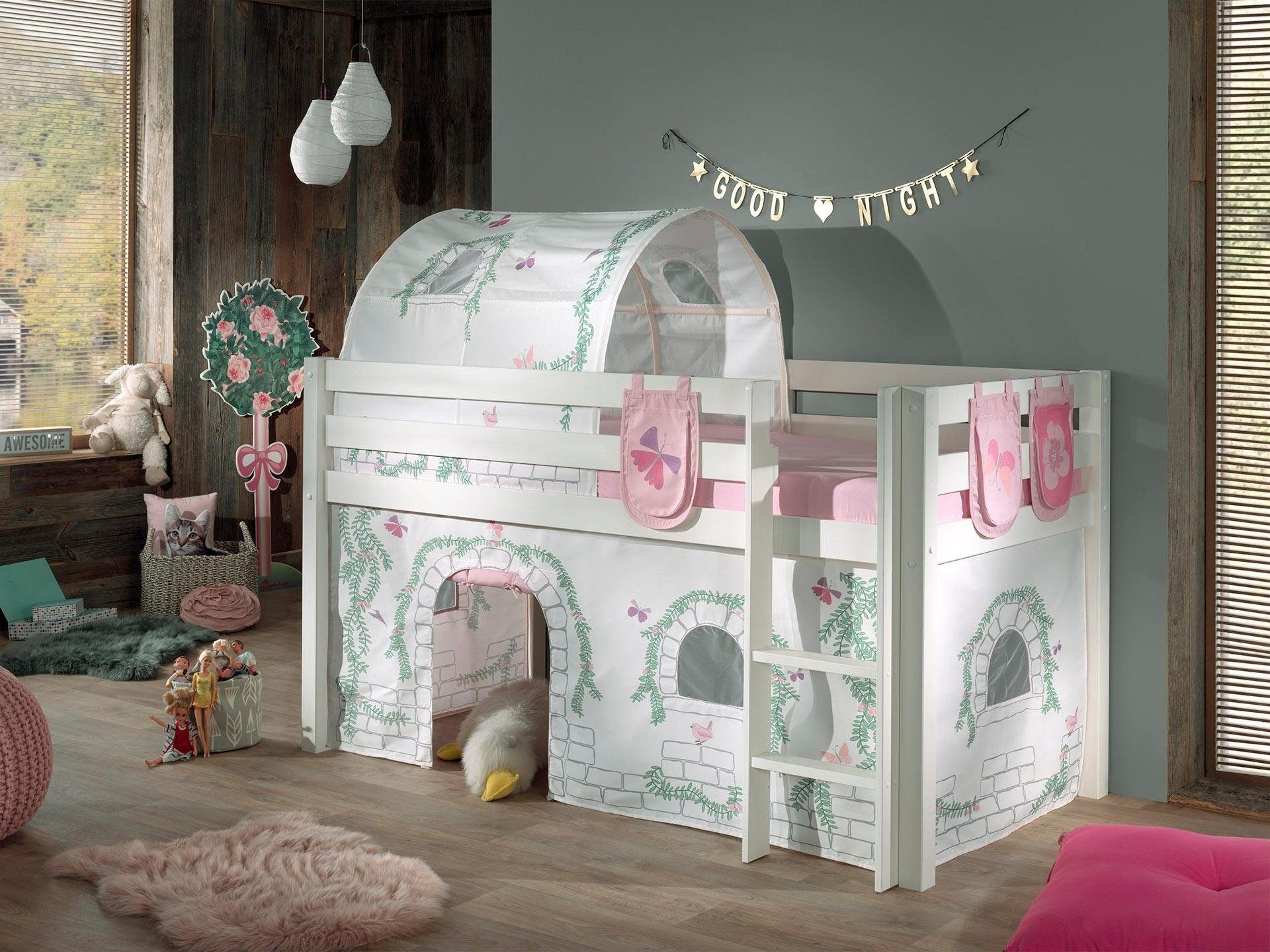Vipack PINO Lit sureleve pin massif avec sommier Blanc Birdy