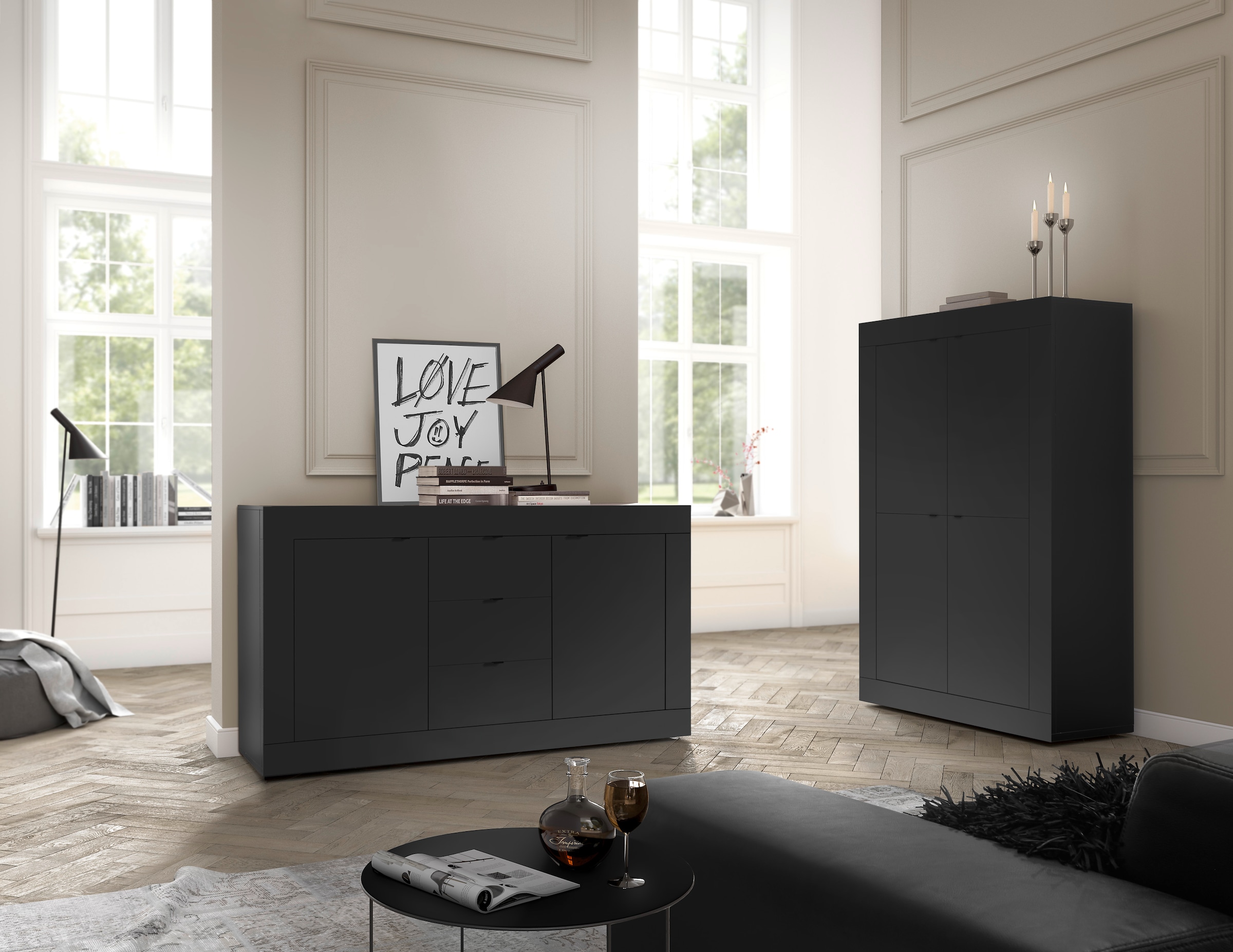INOSIGN Highboard »Basic Höhe 162 cm, Breite 102 cm, Kommode 4 Türen, Hochkommode«, Metallgriff, moderne Rahmenoptik, viel Stauraum, Farbauswahl