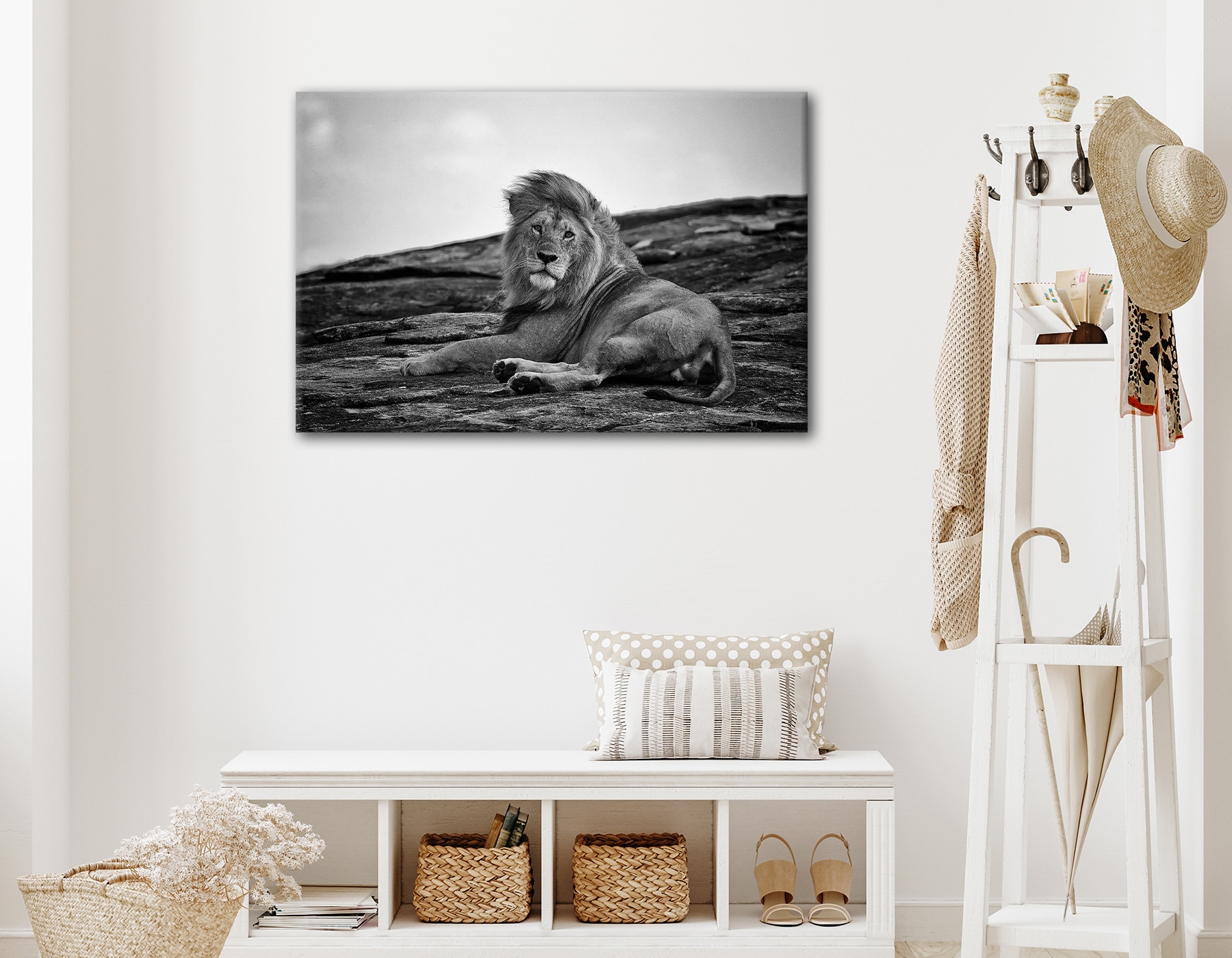 Bönninghoff Bild »Wandbild LIEGENDER LÖWE 60x90 cm – Leinwandbild Keilrahmen Deko modern« Löwe | Raubkatzen | Schwarz-Weiss auf Keilrahmen gespannt
