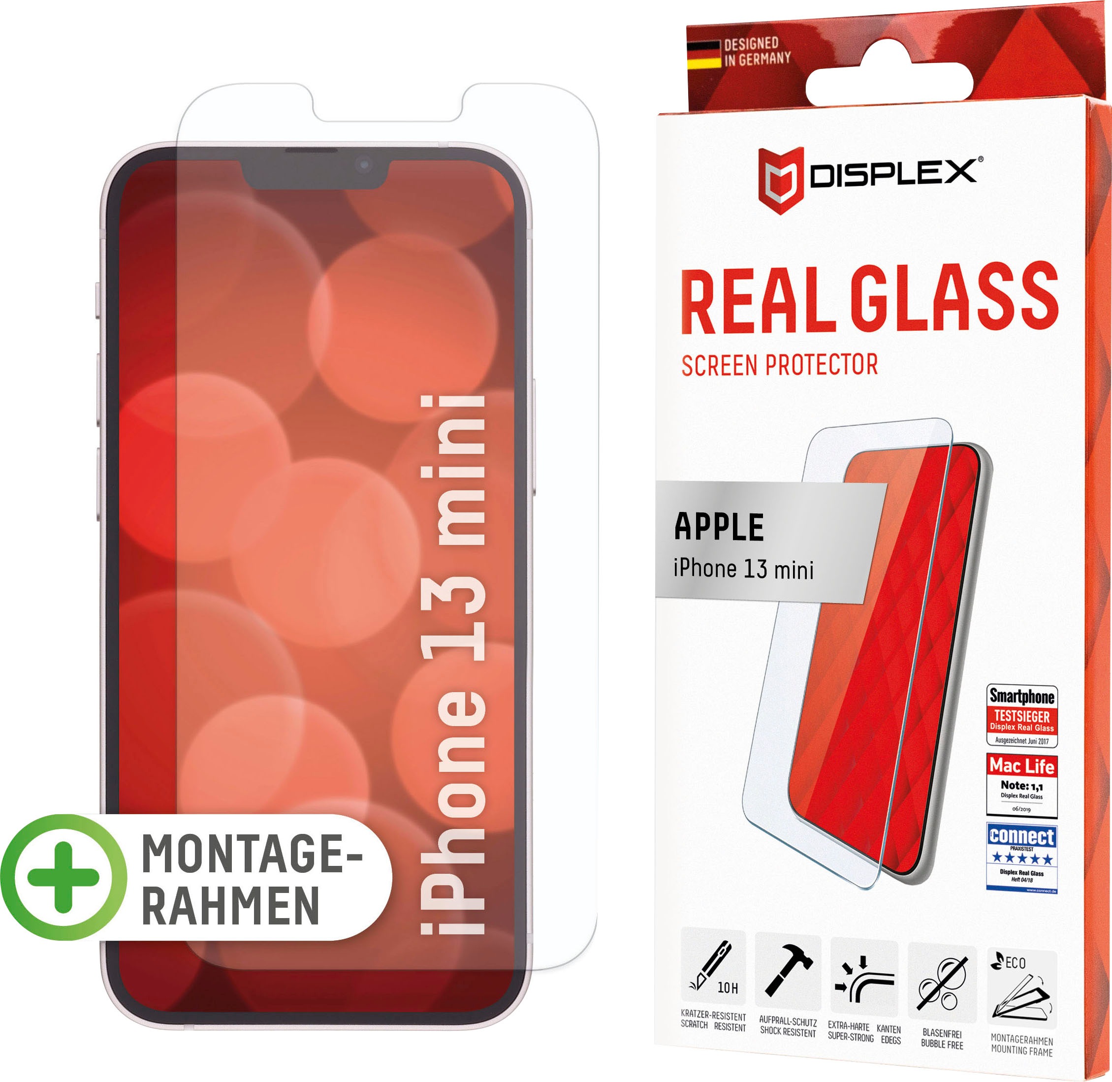 Image of Displex Displayschutzfolie »DISPLEX Panzerglas (10H) für Apple iPhone 13 mini, Eco-Montagerahmen, Tempered Glas, kratzer-resistente Schutzfolie, hüllenfreundlich« bei Ackermann Versand Schweiz