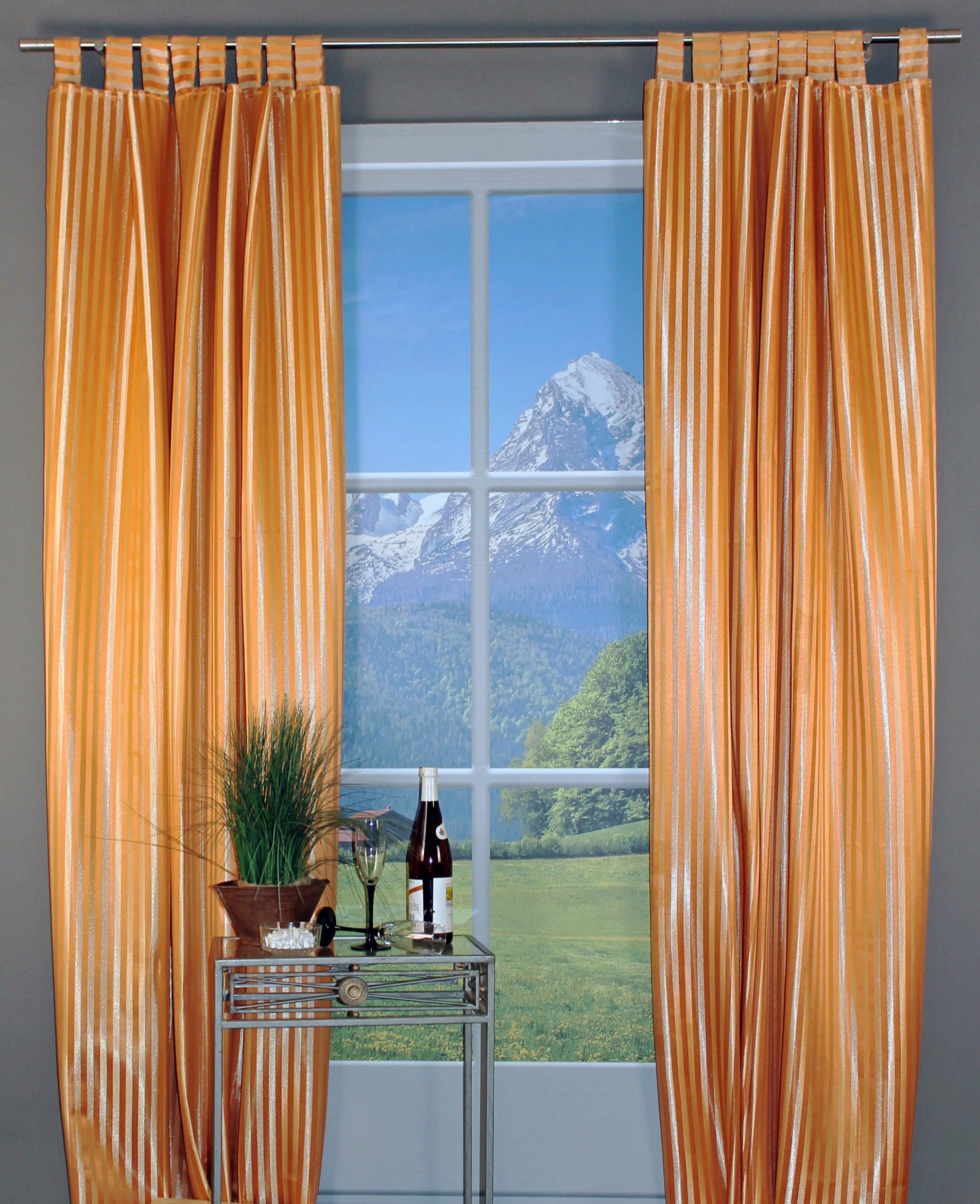 Image of HOSSNER - ART OF HOME DECO Gardine "Triftsee" Schlaufen 1 Stk. tlg. Schlaufenschal mit gewebten Streifen