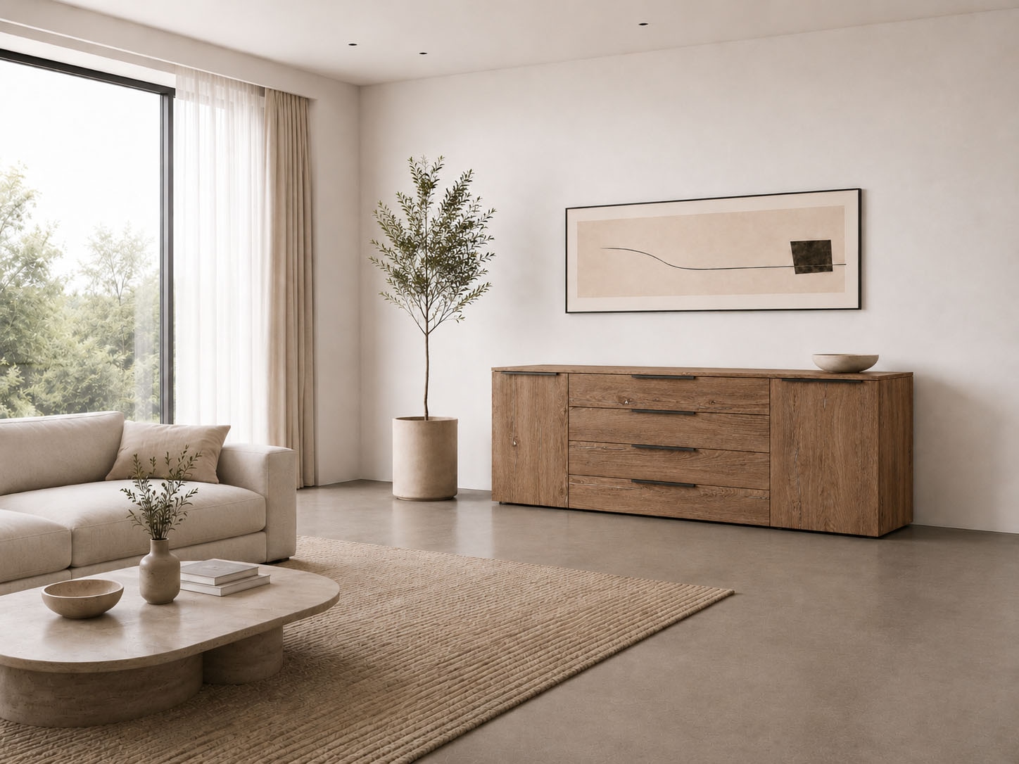 borchardt Möbel Buffet »Tom, moderne Kommode mit Metallgriffen, 200cm breit« 2 portes, 3 tiroirs, poignées métal anthracite