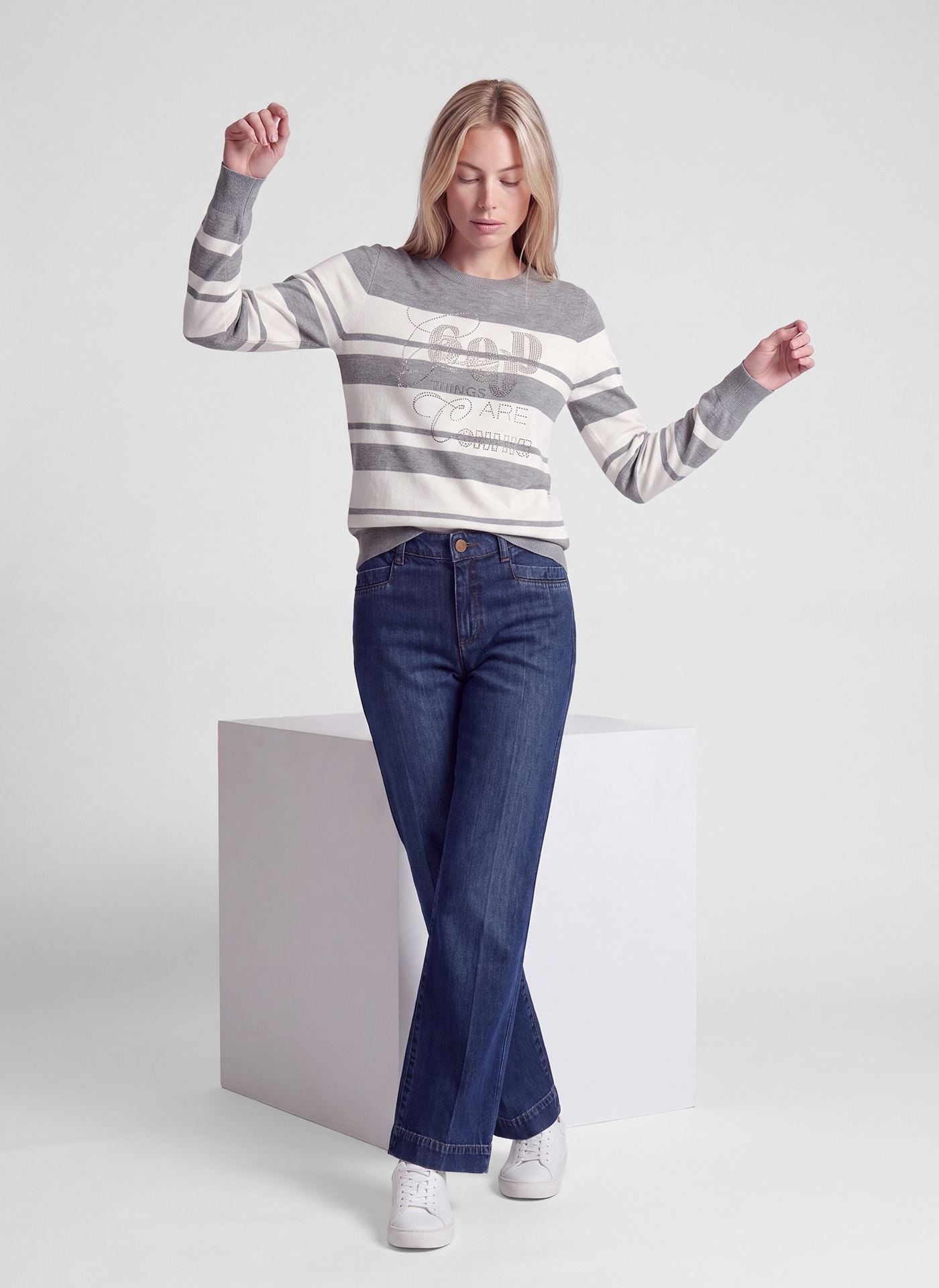 Rabe Pull en tricot im Streifen-Look und mit Glitzersteinen