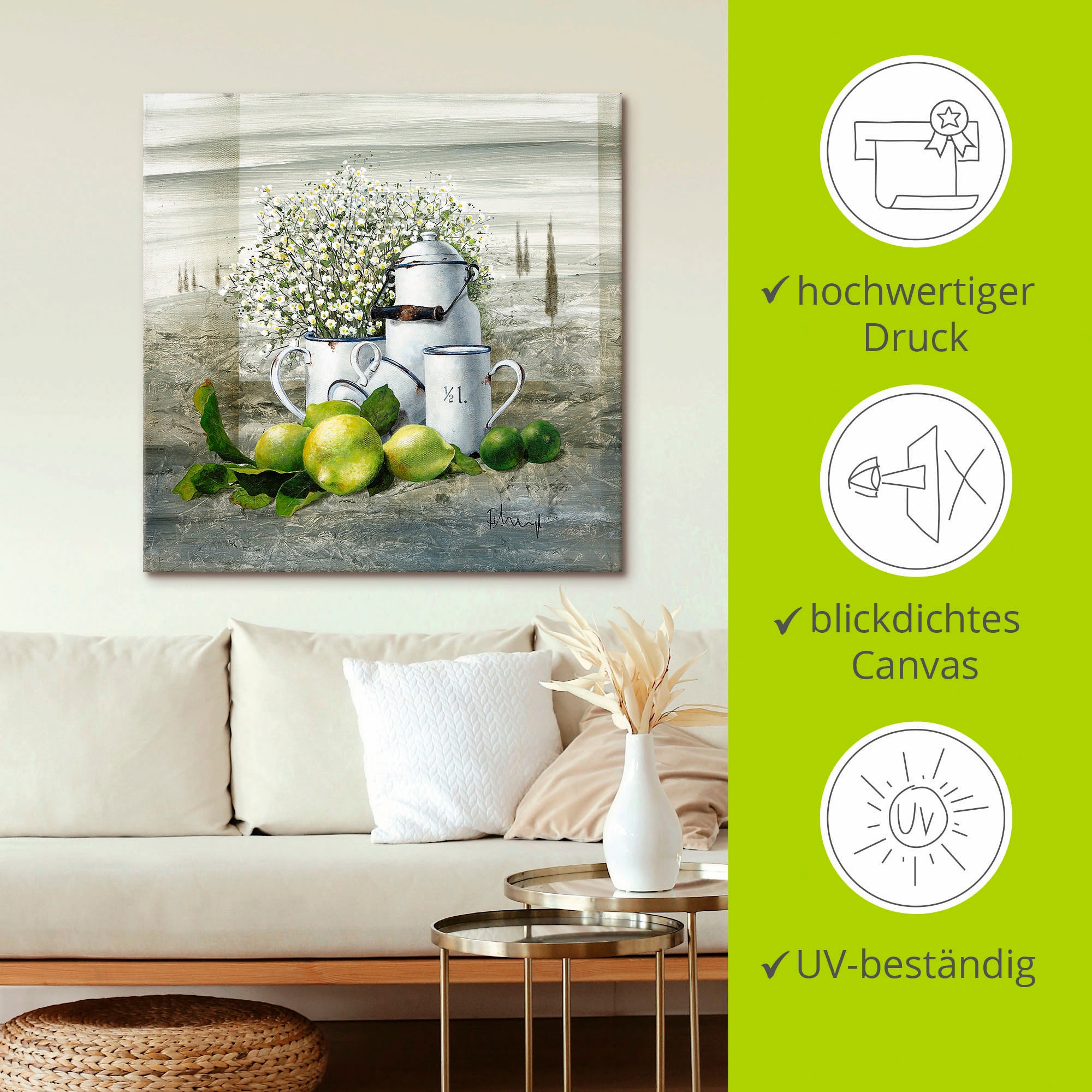 Artland Wandbild »Stillleben mit Milchkanne« Arrangements 1 Stk. tlg. als Leinwandbild, Poster in verschied. Grössen