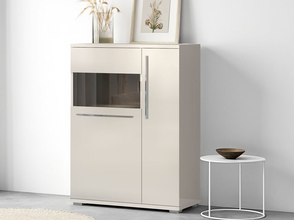 Places of Style Highboard »Piano Vitrine«, (H/B/T): 123/90/40,2cm), UV lackiert, Soft-Close Funktion