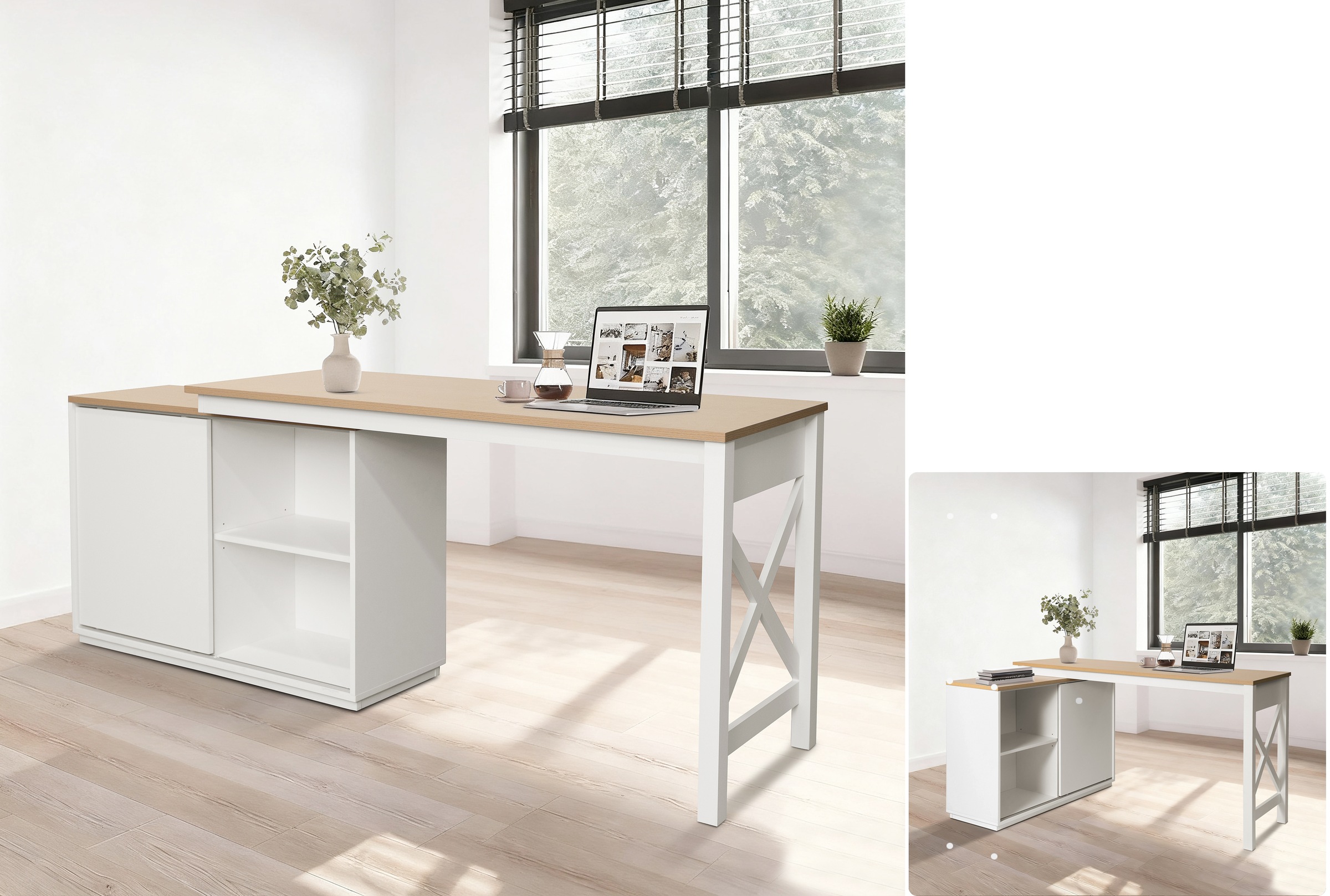 Image of GOODproduct Eckschreibtisch "SILBA" mit Schiebetür, Breite: 140 cm, auch als Sideboard nutzbar
