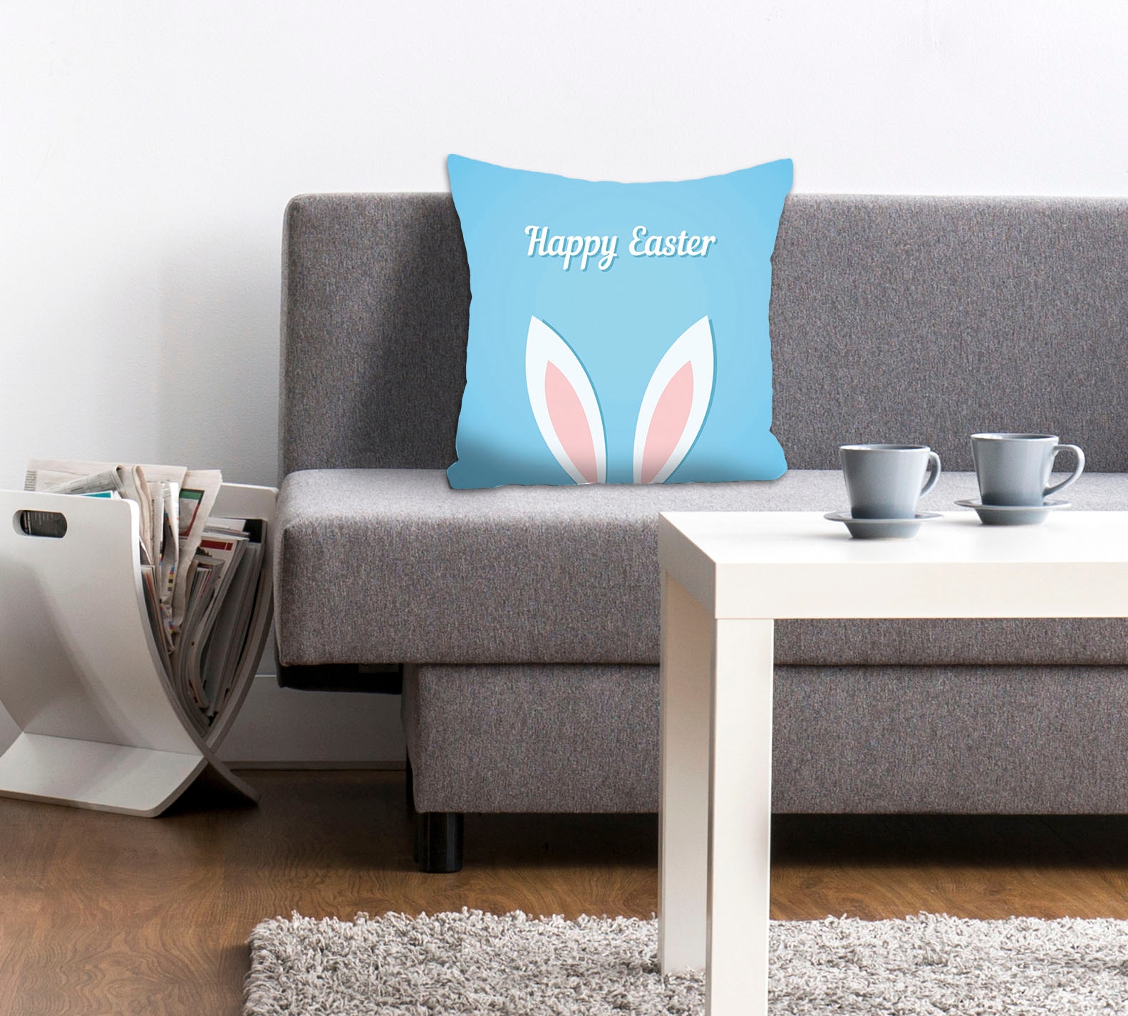 Image of queence Dekokissen "Happy Easter blue" mit einem österlichen Schriftzug