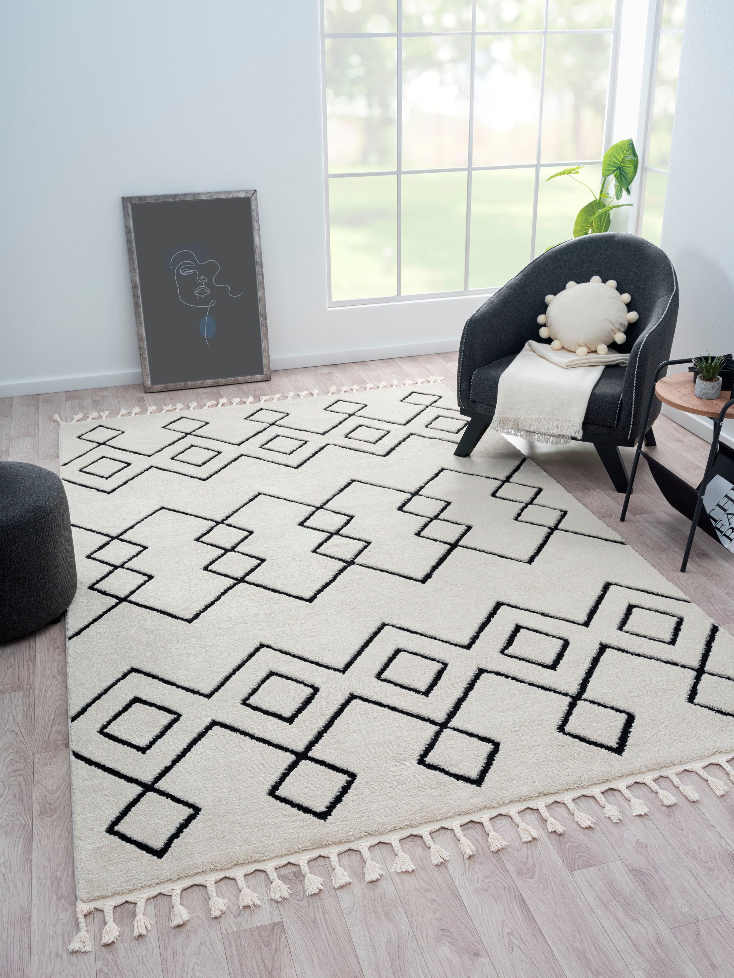 Image of Myflair Möbel & Accessoires Hochflor-Teppich "Moroccan Mural" rechteckig 24 mm Höhe modern, marokkanisches Design, flauschig weich, mit Fransen