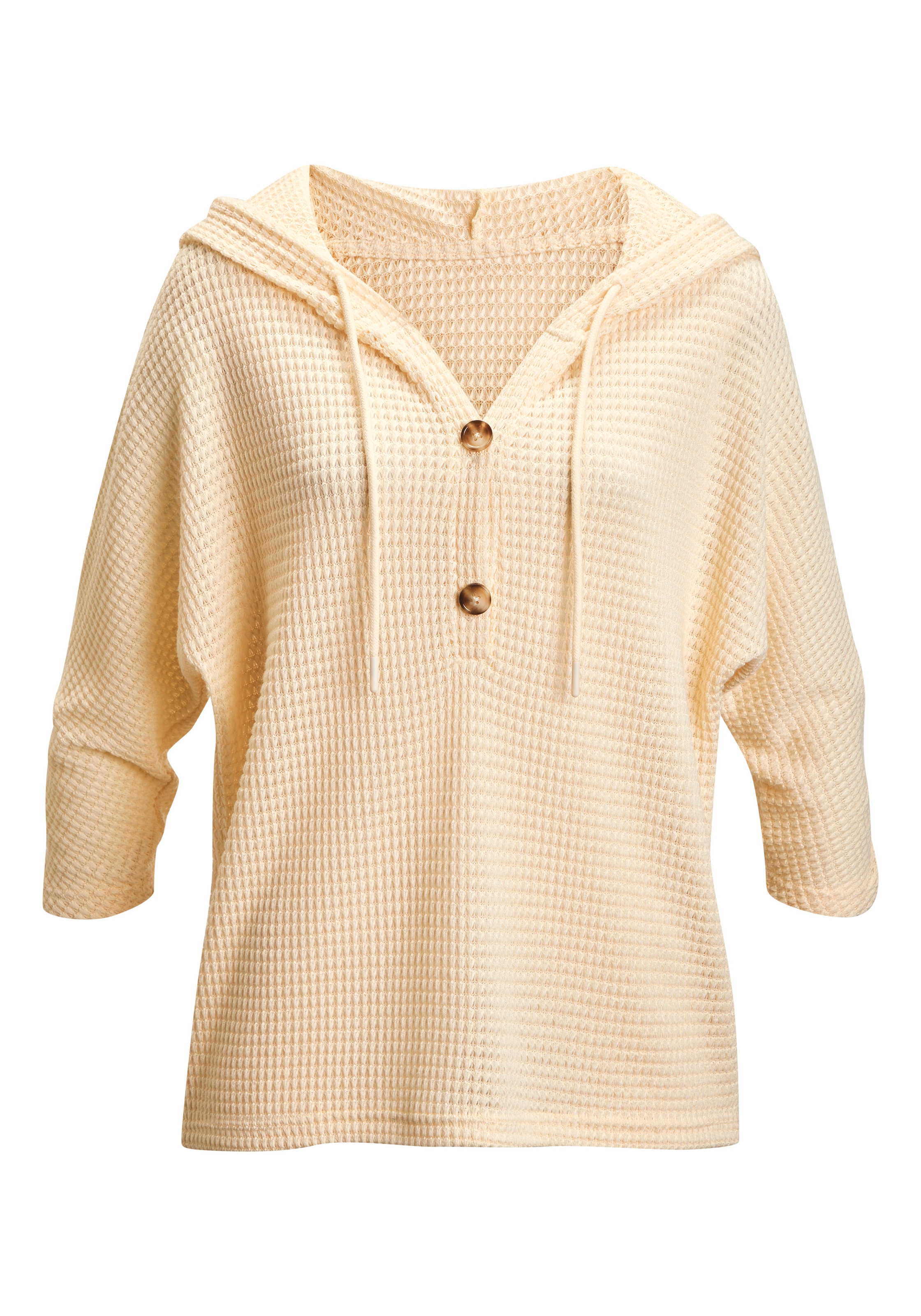 LASCANA T-shirt à capuche »aus sommerlichem Waffelstrick« hoodie d'été avec patte de boutonnage