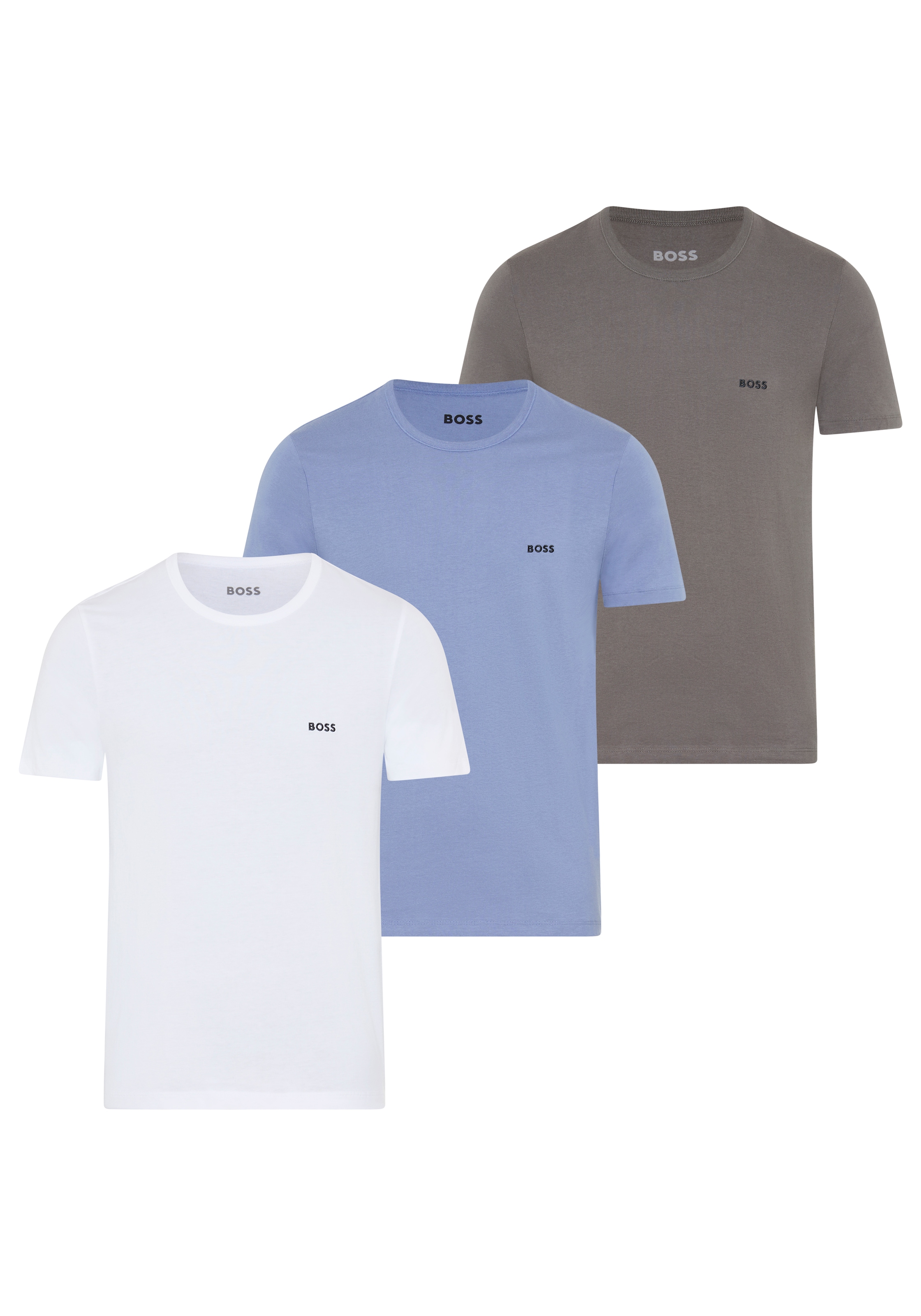 BOSS T-shirt »TShirtRN 3P Classic« Packung, 3 cuis mit BOSS Stickerei