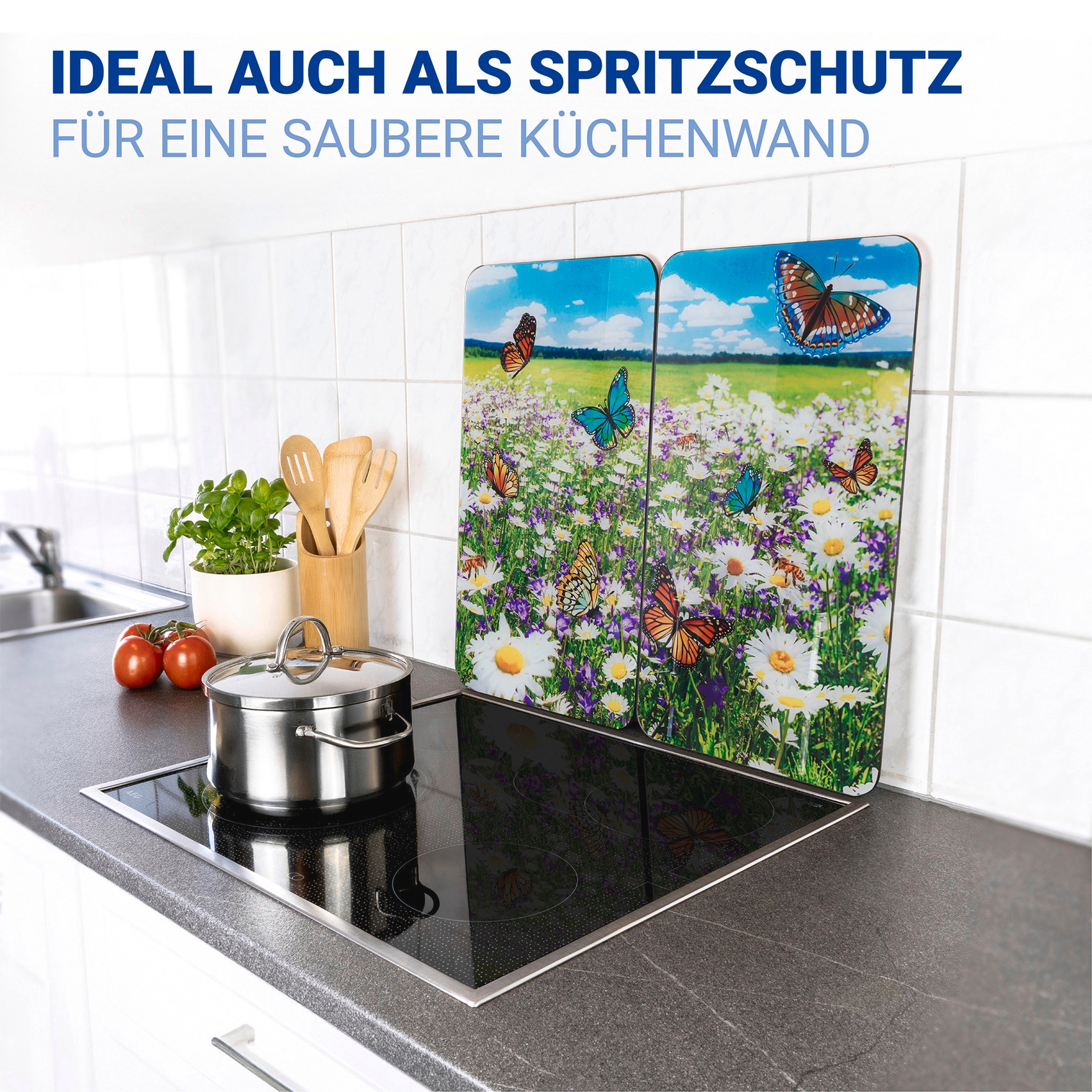 WENKO Herd-Abdeckplatte »Universal Modell Sommerwiese«, (Set, 2 tlg.), Herdabdeckung für alle Herdarten, kratzfest, mit rutschfesten Füssen