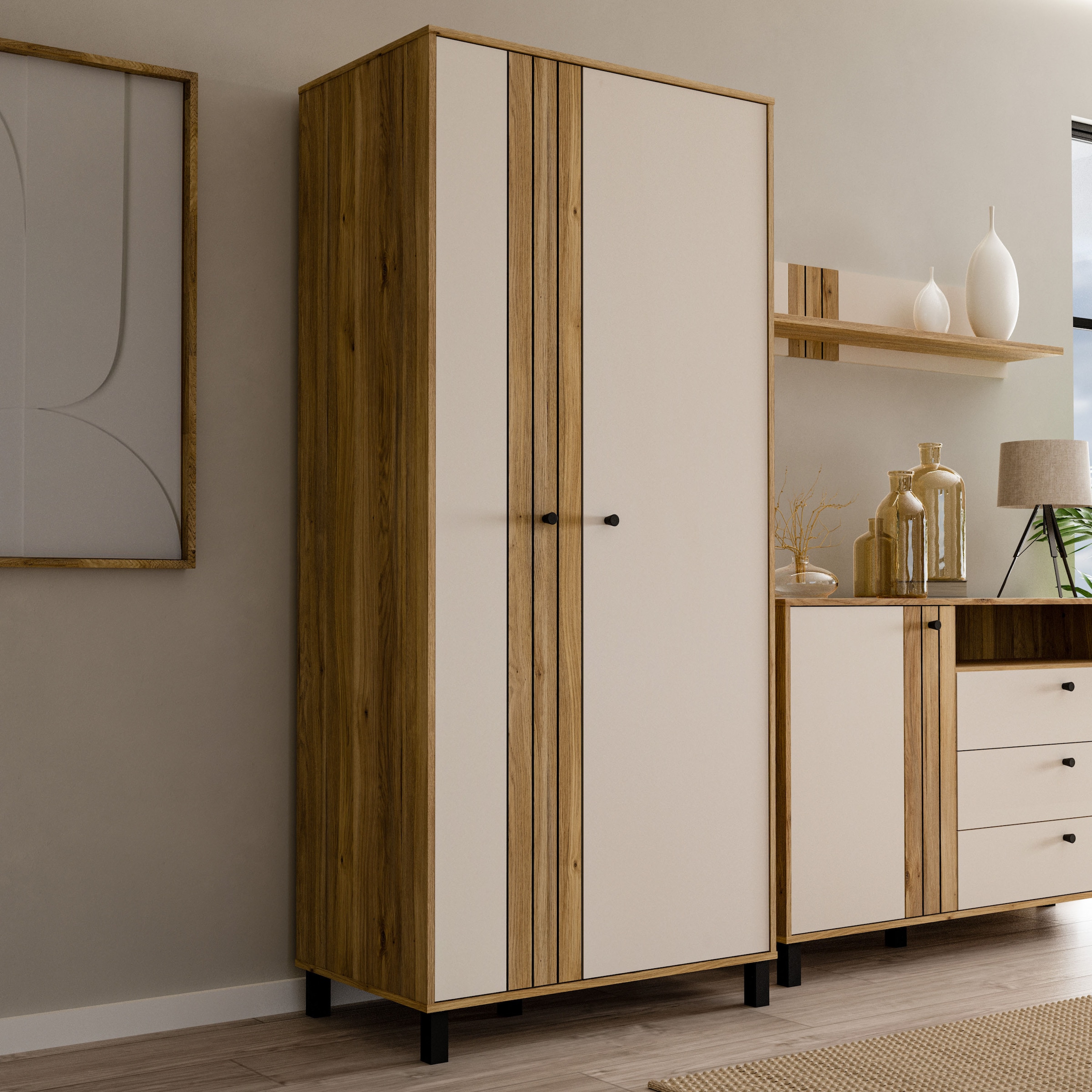 Image of FORTE Highboard "Killarney" Schrank, Stauraum, Soft Close, Kleiderstange