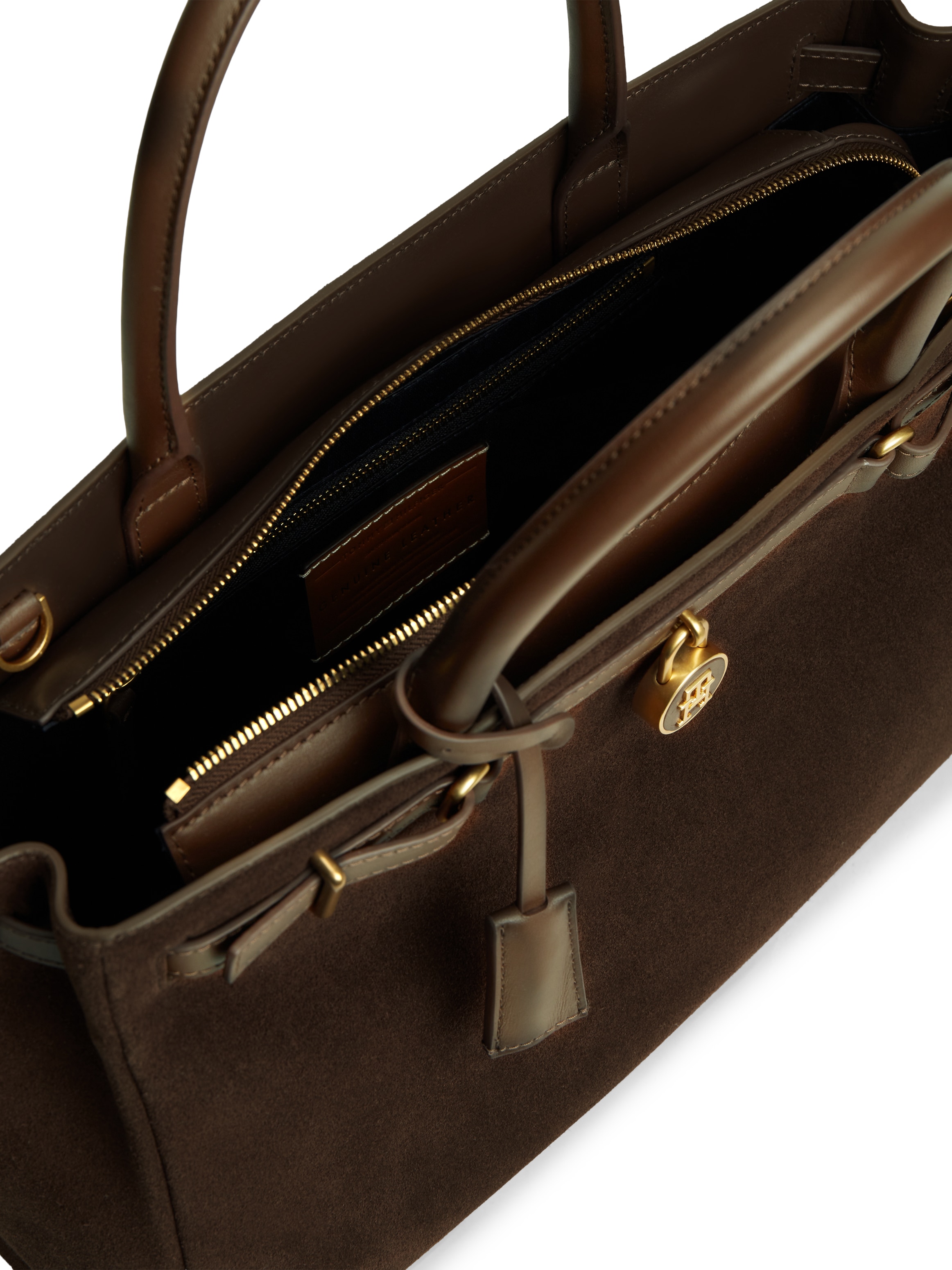 Tommy Hilfiger Sac à main »AMERICAN ICON TOTE SUEDE« Sac à bandoulière pour femme, sac épaule avec serrure bijou TH