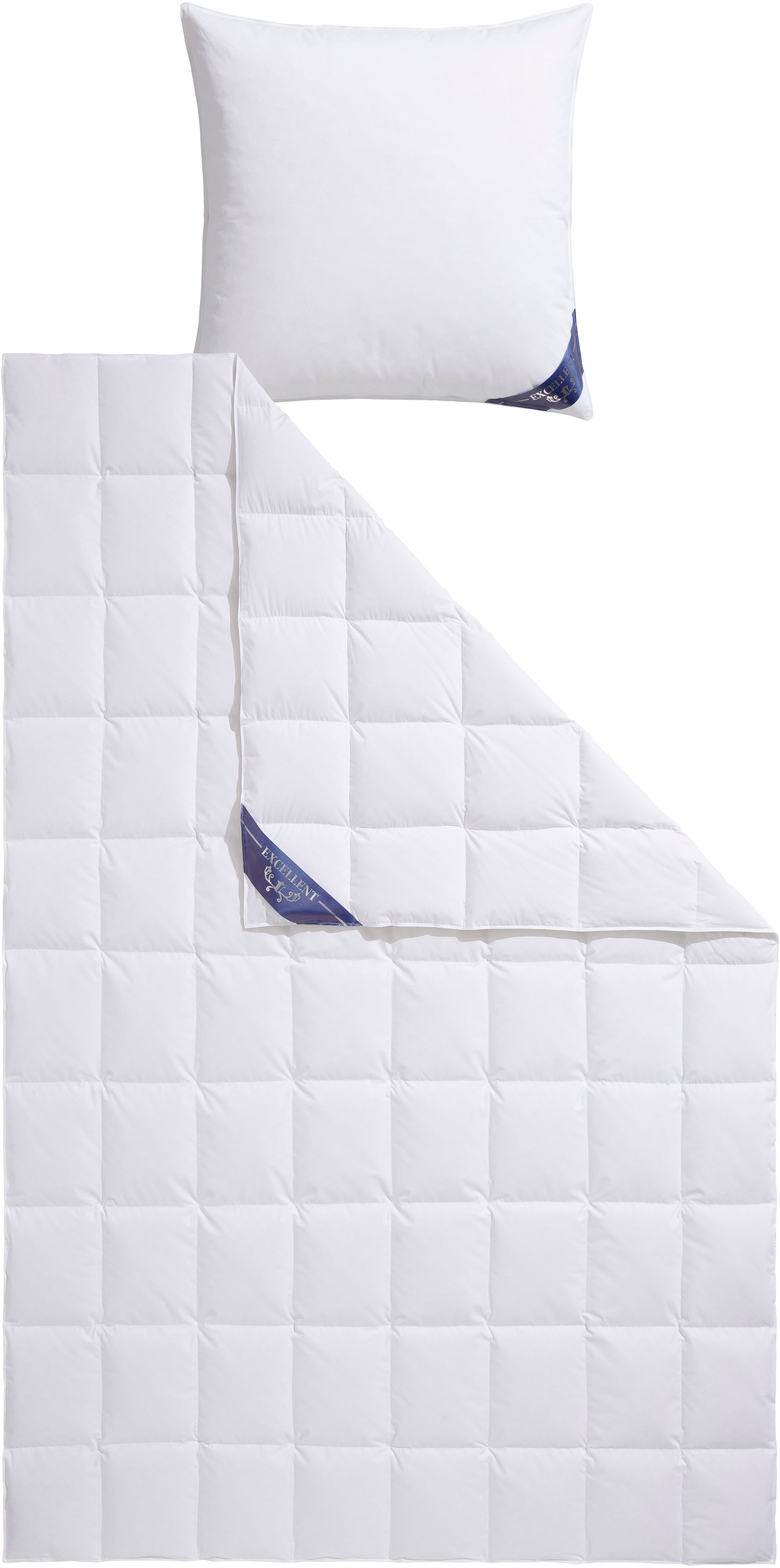 Excellent Daunenbettdecke + 3-Kammer-Kopfkissen »Bettdecken-Set Zürich, Bettdecke 135x200 & 155x220 cm«, (Spar-Set), Bettdecke 100% Daunen für Winter, Sommer, Kissen mit 90% Daunen