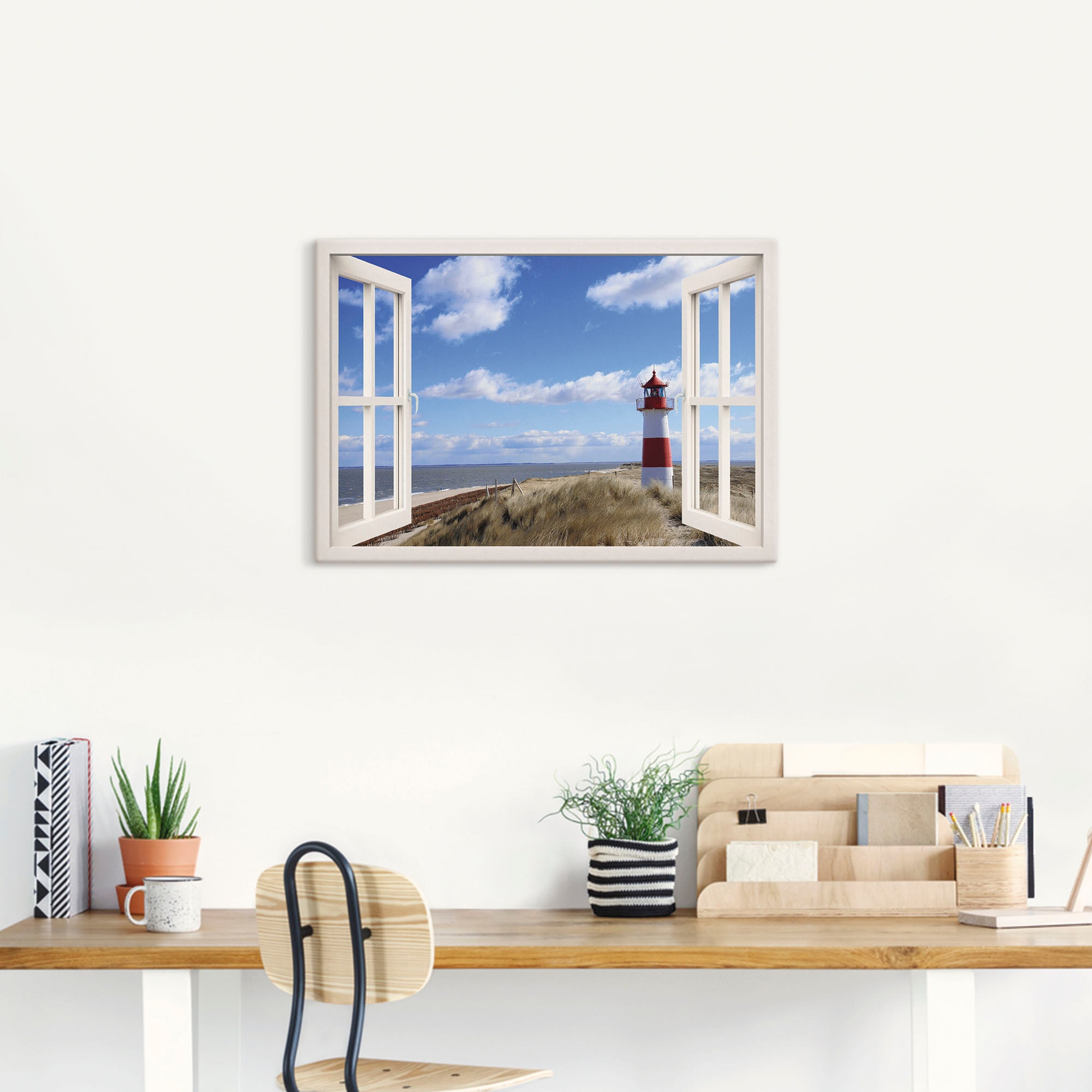 Artland Wandbild »Fensterblick - Leuchtturm Sylt«, Fensterblick, (1 St.), als Leinwandbild, Poster, Wandaufkleber in verschied. Grössen