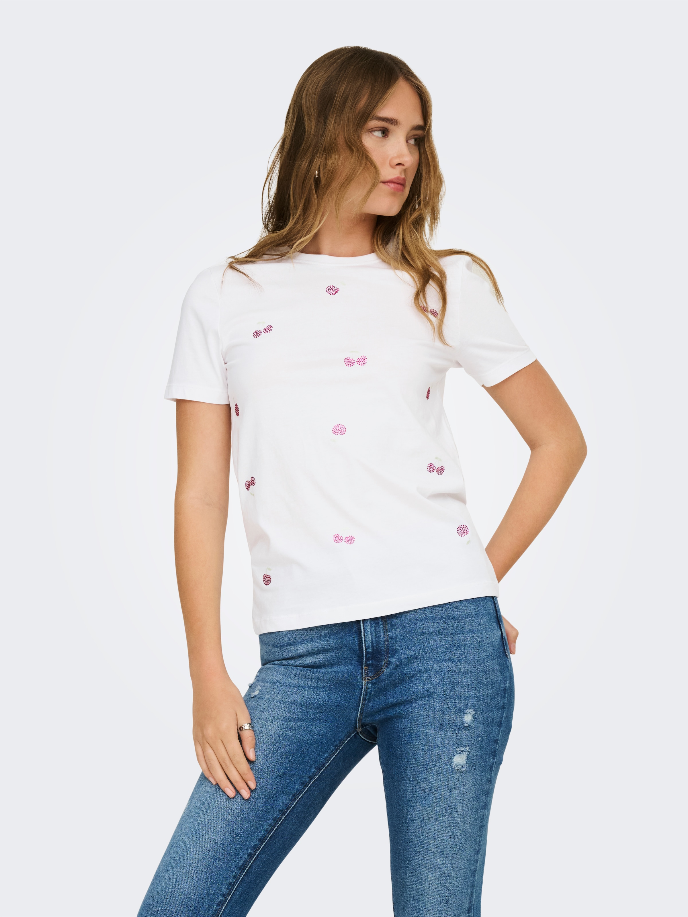 ONLY Kurzarmshirt »ONLNIKITA REG S/S TOP BOX JRS« Baumwolle, regular fit, Rundhals, Regular Waist