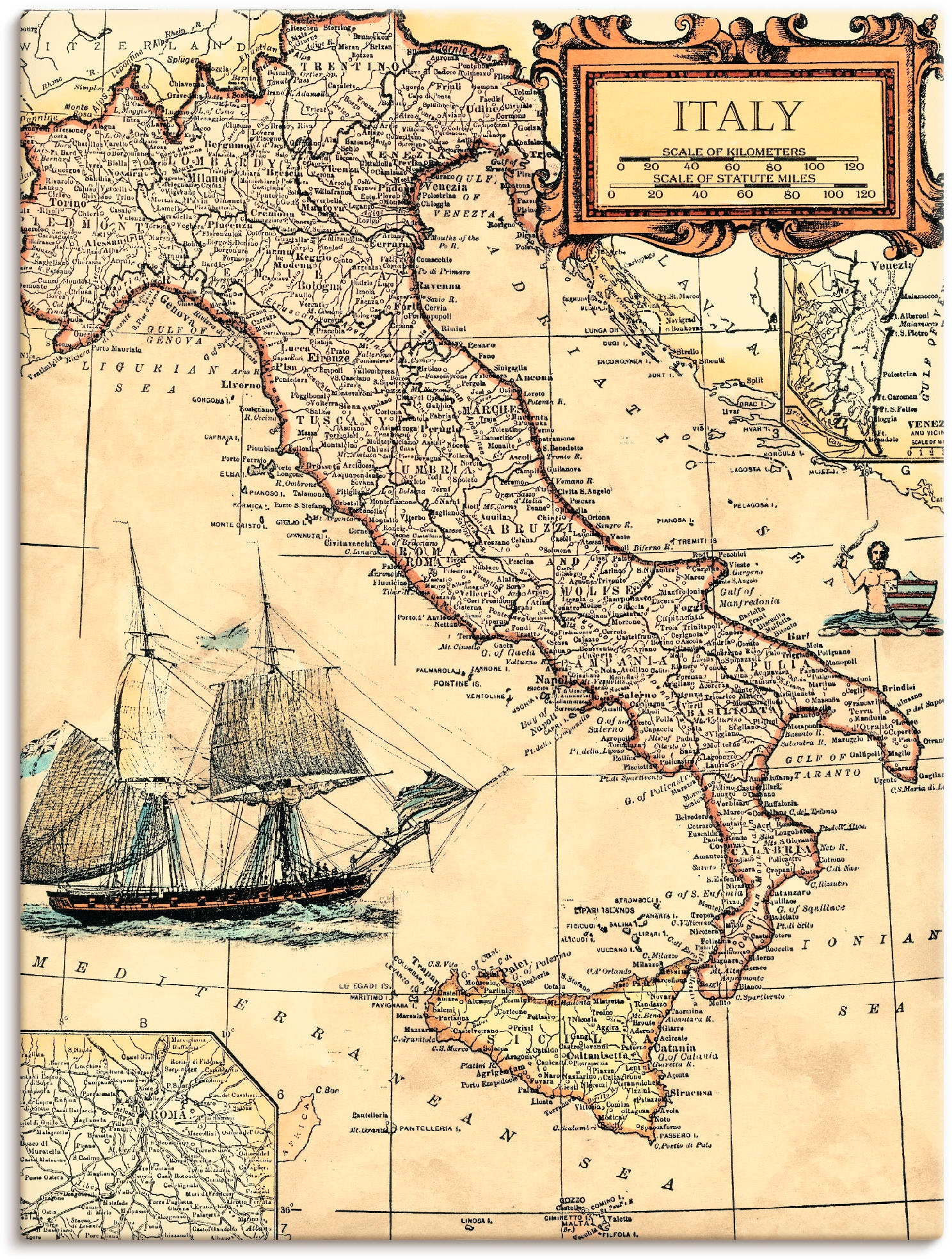 Image of Artland Wandbild "Italienkarte" 1 Stk. tlg. als Leinwandbild, Poster in verschied. Grössen