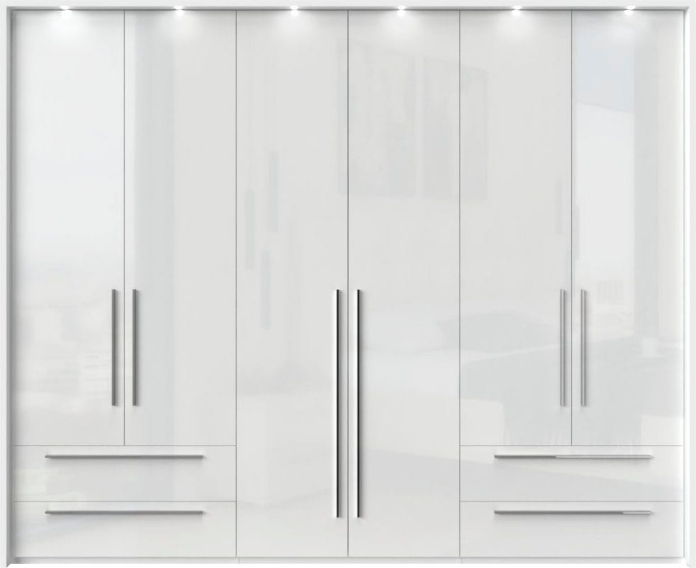 GOODproduct Drehtürenschrank »Piano, inklusive Rahmen und Beleuchtung, soft-close-Funktion« 277 oder 322cm breit, 226cm hoch, mit 4 Schubladen,  UV lackiert, hochglänzend weiss oder beige, FSC-zertifiziert