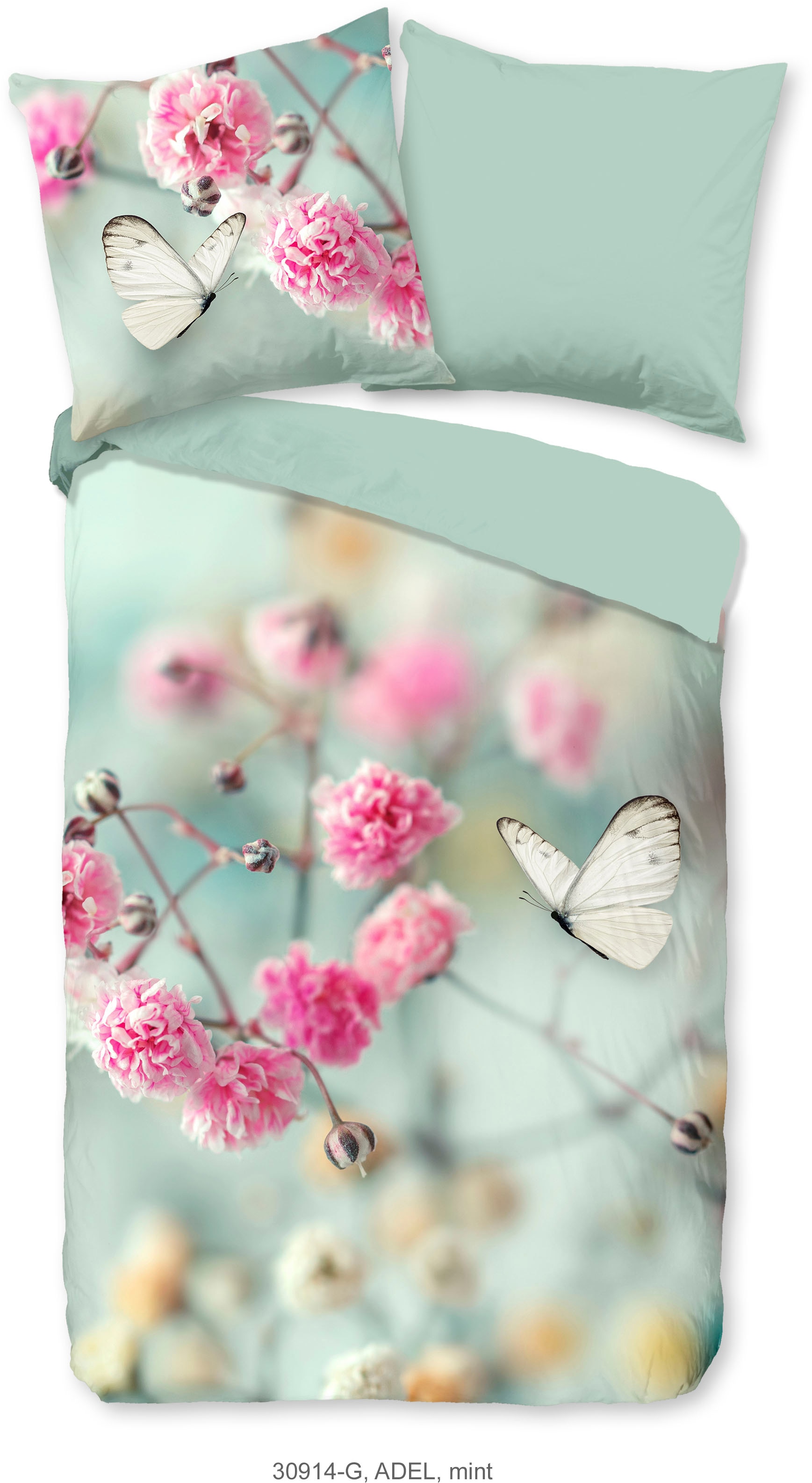 good morning Wendebettwäsche »Adel«, 100% Baumwolle, 135x200, Reissverschluss, Wendeoptik, Blumen, Minz Grün