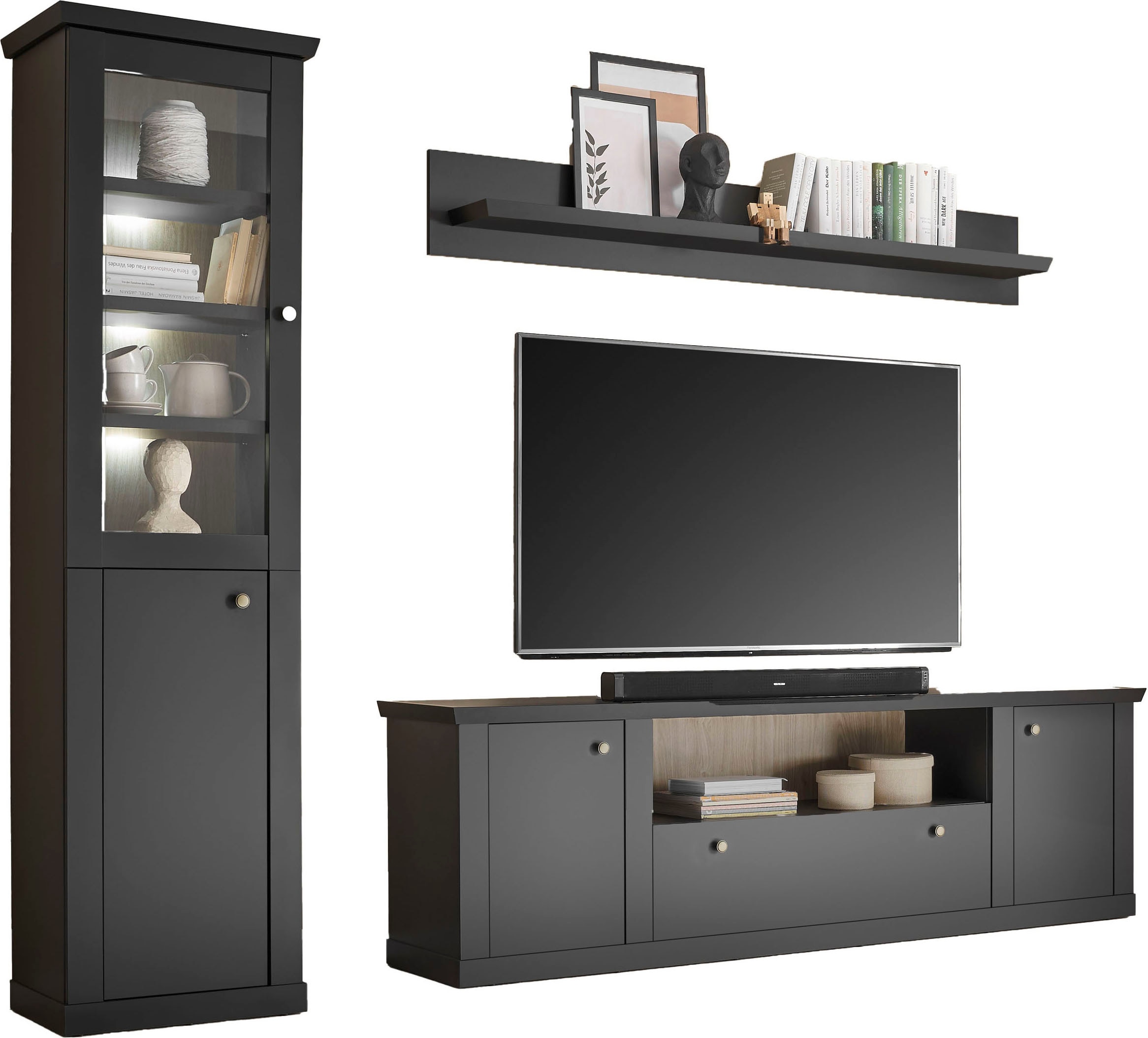 Home affaire Wohnwand »Lincoln, moderne Anbauwand, Komplettset im Landhausstil« Komplett-Set, 3 Stk. tlg.