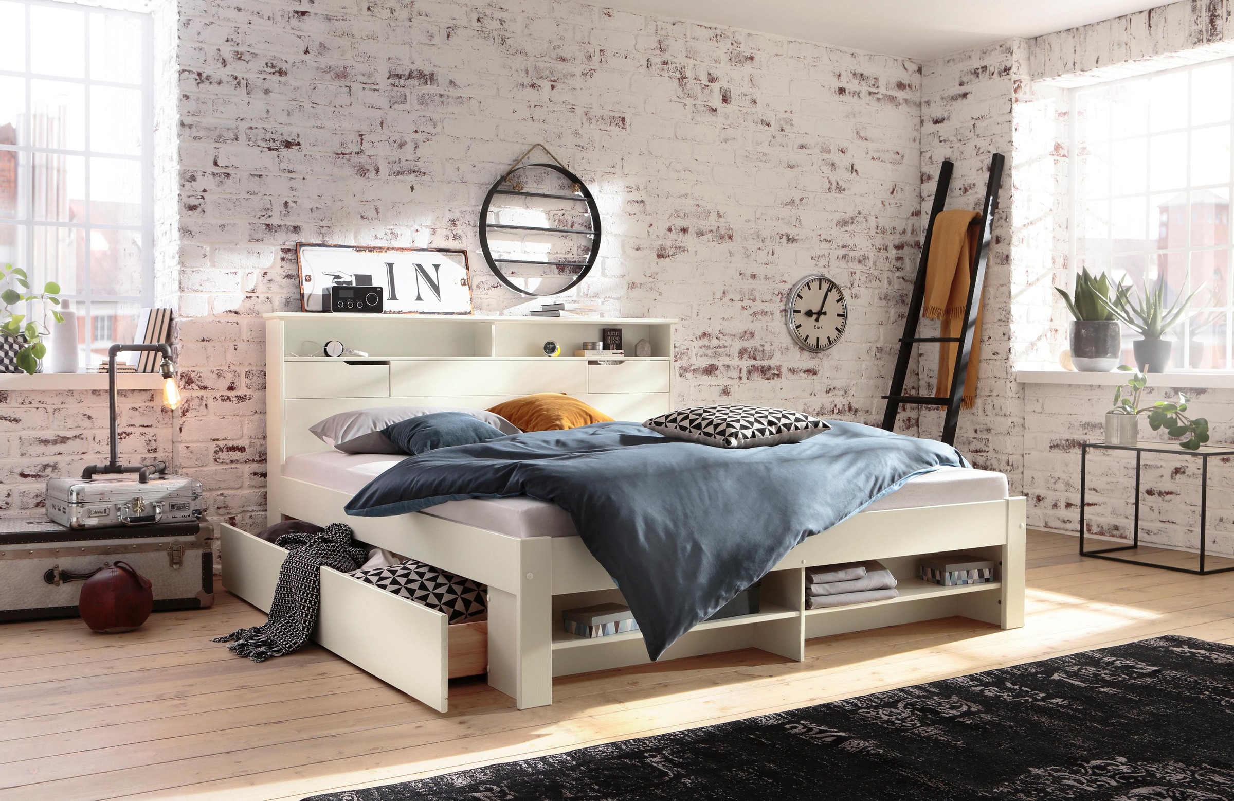 Image of Home affaire Stauraumbett »Nara«, mit viel Stauraum und Rollrost, praktische Regale am Kopfteil bei Ackermann Versand Schweiz