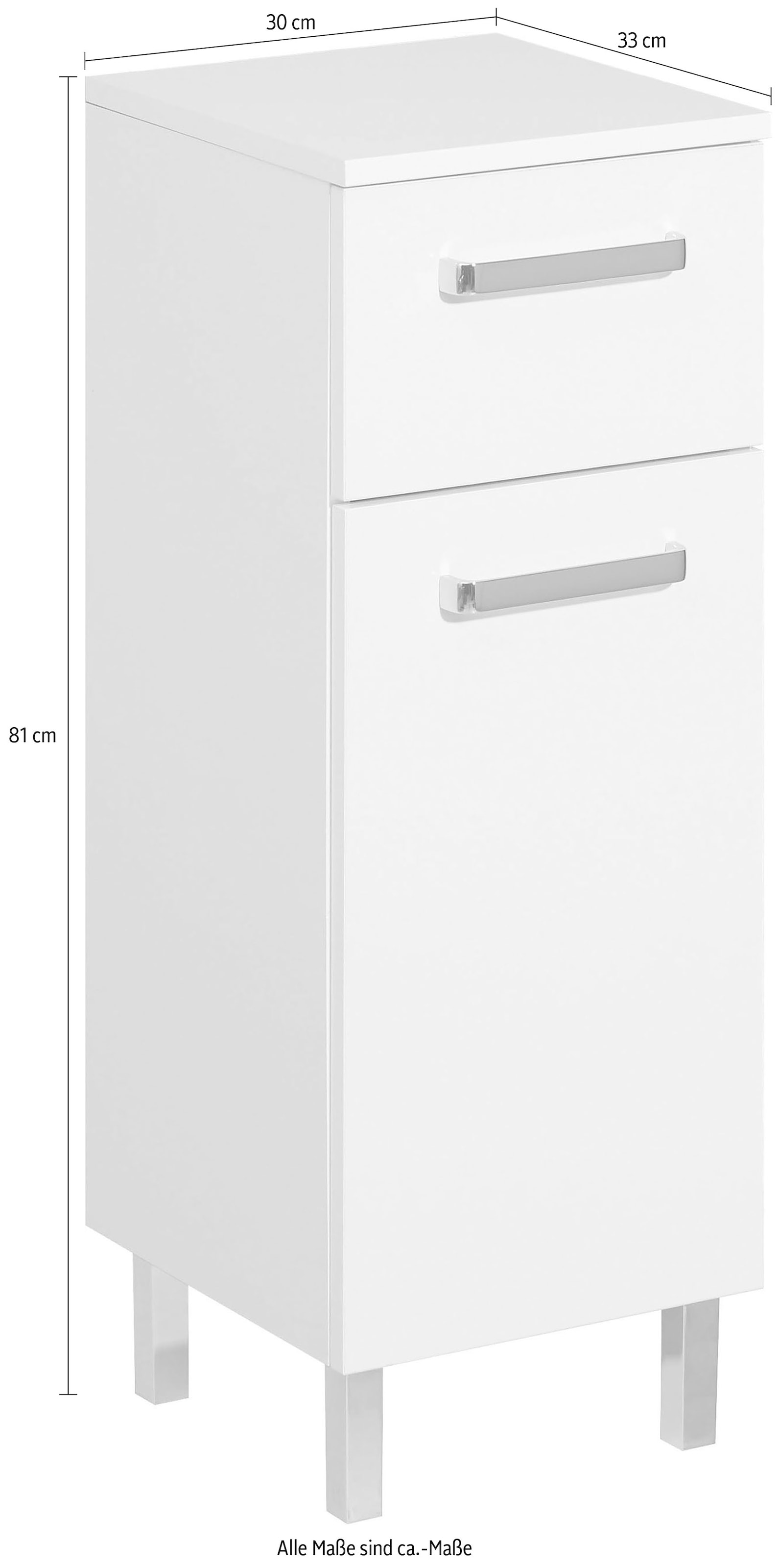 Saphir Armoire basse »Quickset Badschrank mit 1 Tür, 1 Schublade, 30 cm breit« meuble bas de salle de bain incl. amortisseur de porte, poignées chromées brillantes