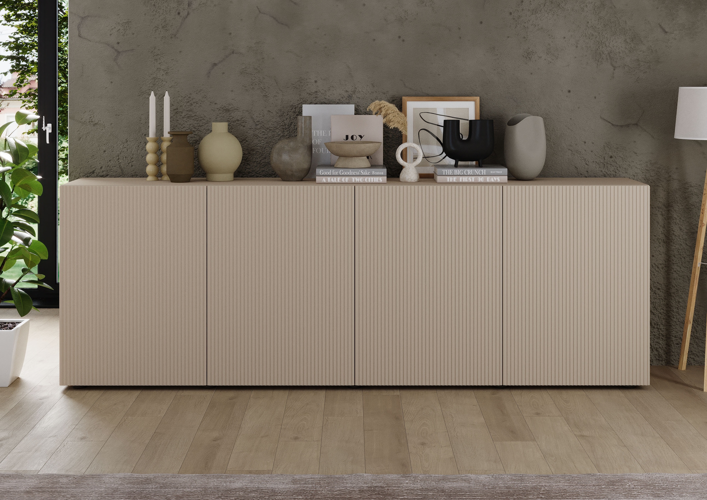 Image of Home affaire Sideboard "Rio Breite 240 cm, Kommode mit 4 Türen, Anrichte," geriffelte MDF-Fronten, modern u. elegant, viel Stauraum