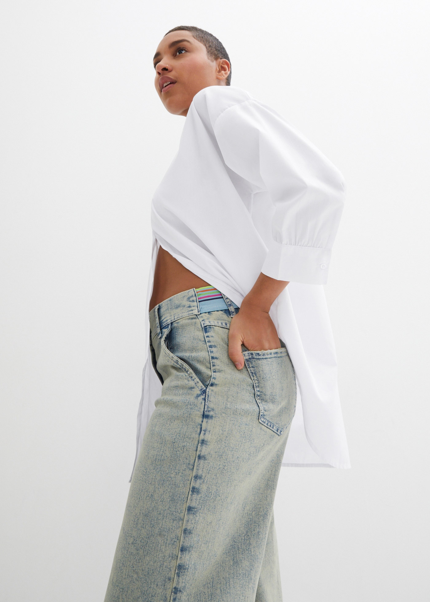 bonprix Jeans boyfriend weites Bein, Loose Fit, mit bequemem Gummi am hinteren Bund