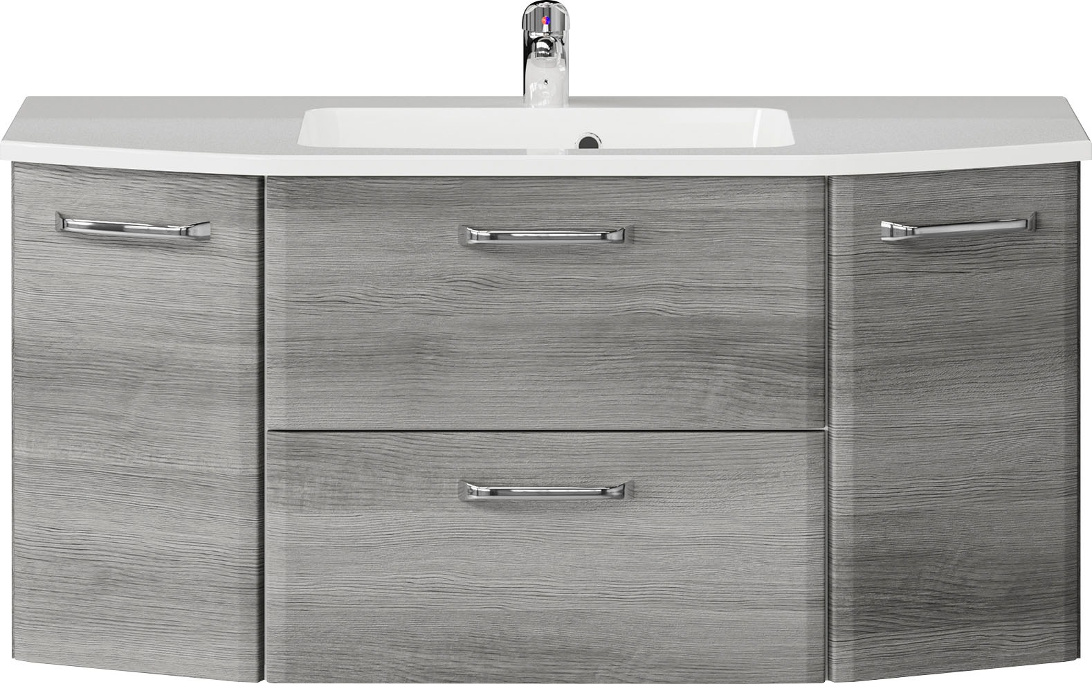 Image of Saphir Waschtisch "Quickset Waschplatz, Mineralmarmor-Waschtisch, 112 cm breit, 2 Türen" Unterschrank mit Waschbecken, inkl. Türdämpfer, Griffe Chrom Glanz