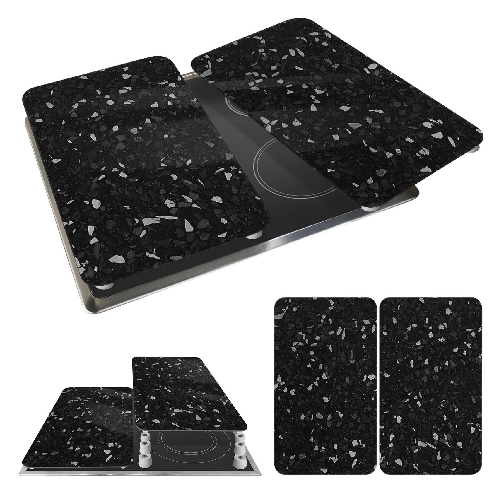 WENKO Herd-Abdeckplatte »Universal Modell Terrazzo«, (Set, 2 tlg.), Herdabdeckung für alle Herdarten, kratzfest, mit rutschfesten Füssen