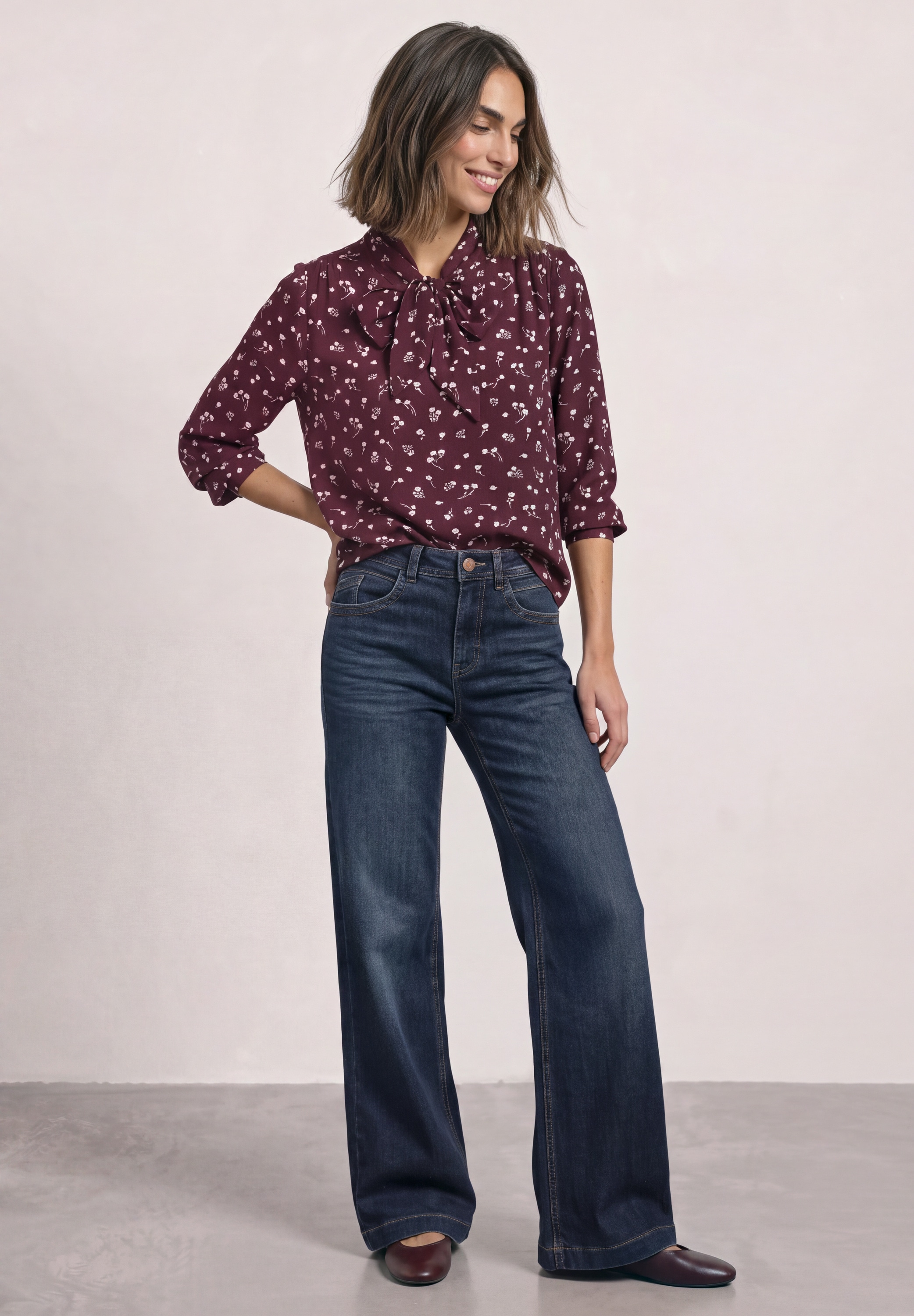 STREET ONE Langarmbluse mit Allover-Prints und Schleifendetail