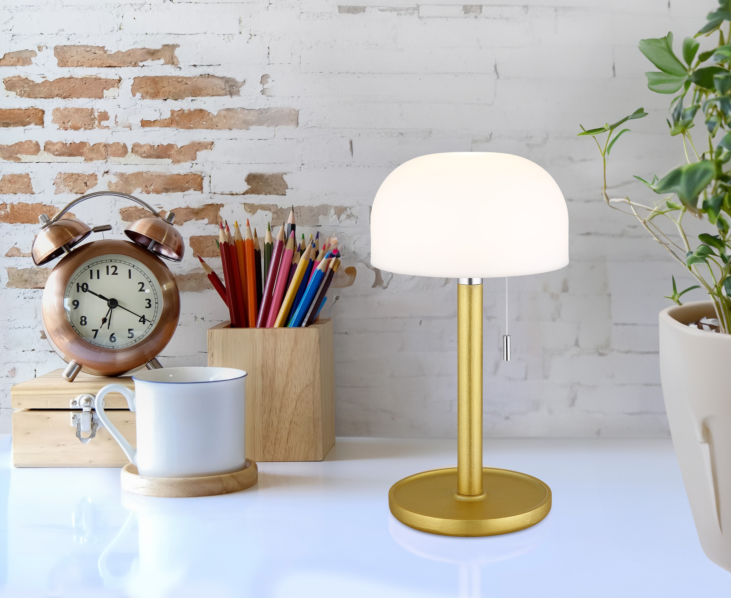 GLOBO LIGHTING LED Tischleuchte »NORMAN« LED-Modul 1 Stk. warmweiss - kaltweiss Akkutischleuchte auch für draussen, Zugschalter Kordel, Akkulampe
