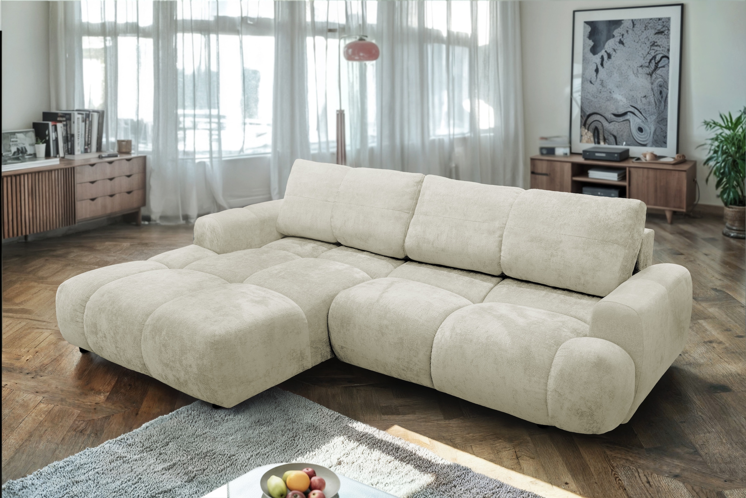 exxpo - sofa fashion Canapé d'angle inkl. Bettfunktion und Bettkasten,toller Sitzkomfort, Steppung im Sitz