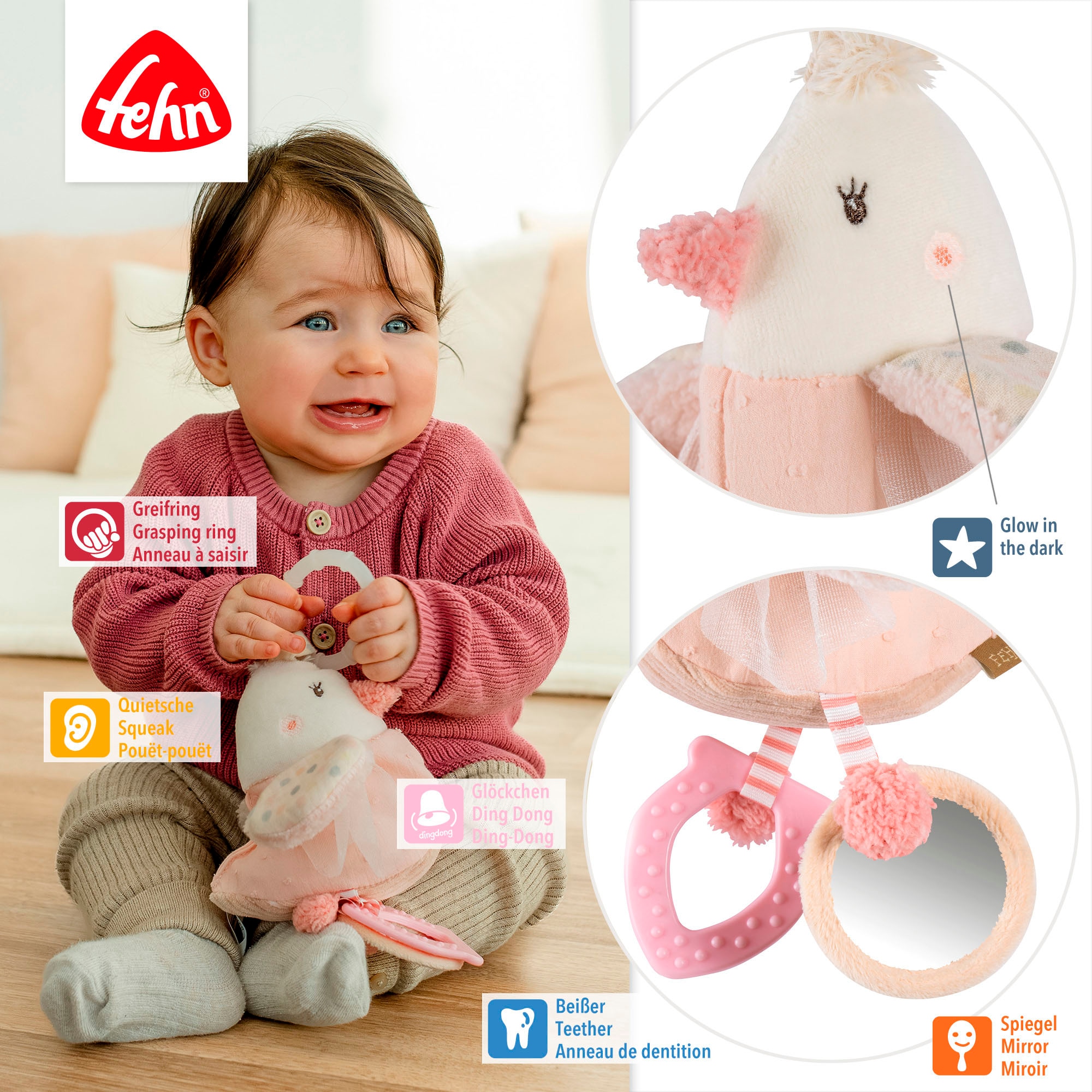 Fehn Greifspielzeug »feehnLAND, Activity-Vogel« zur Befestigung an Kinderwagen, Babyschale oder Bett