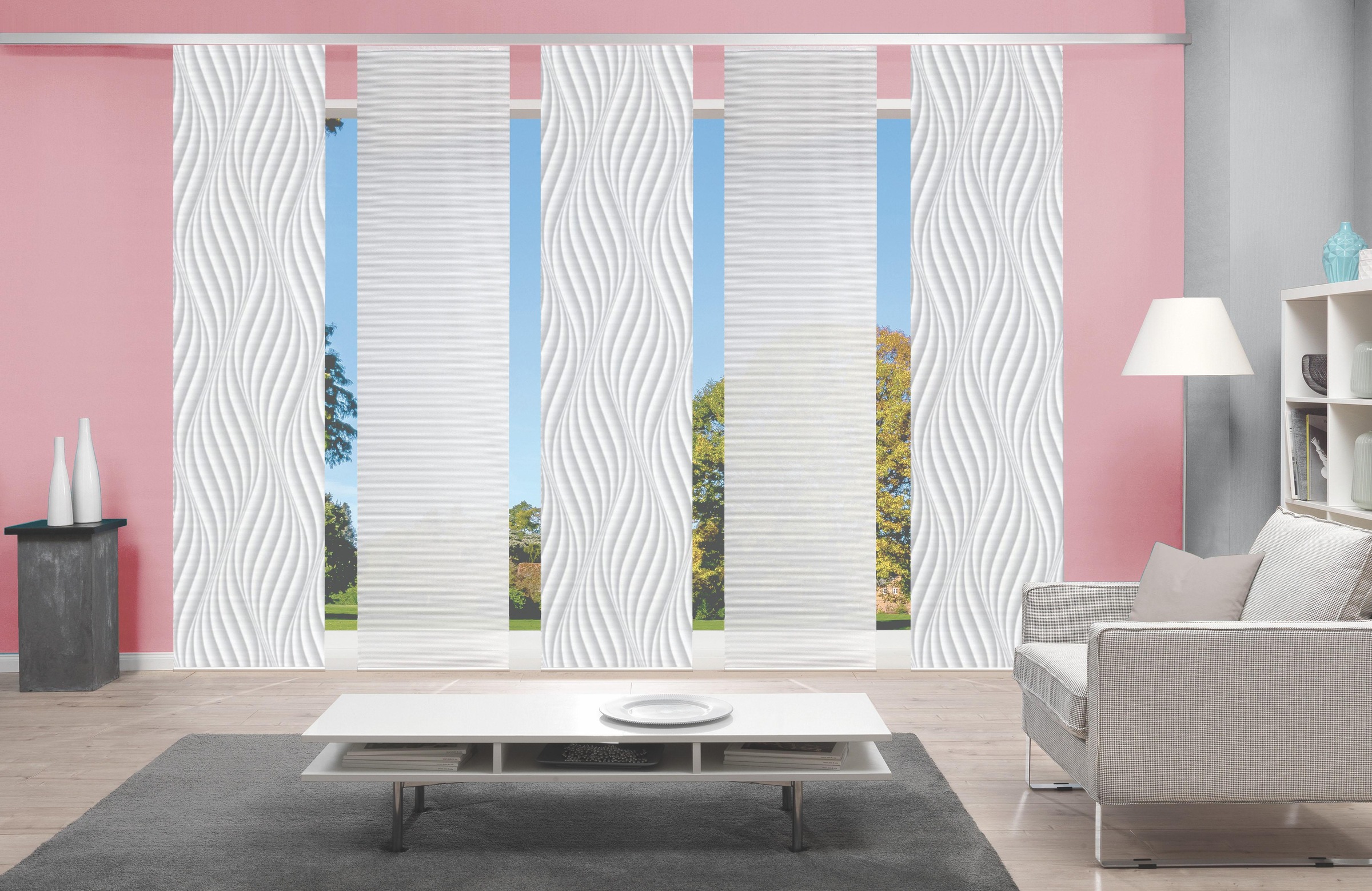 Image of Vision S Schiebegardine "5ER SET WAVE" Paneelwagen 5 Stk. tlg. HxB: 260x60, Schiebevorhang 5er Set Digitaldruck