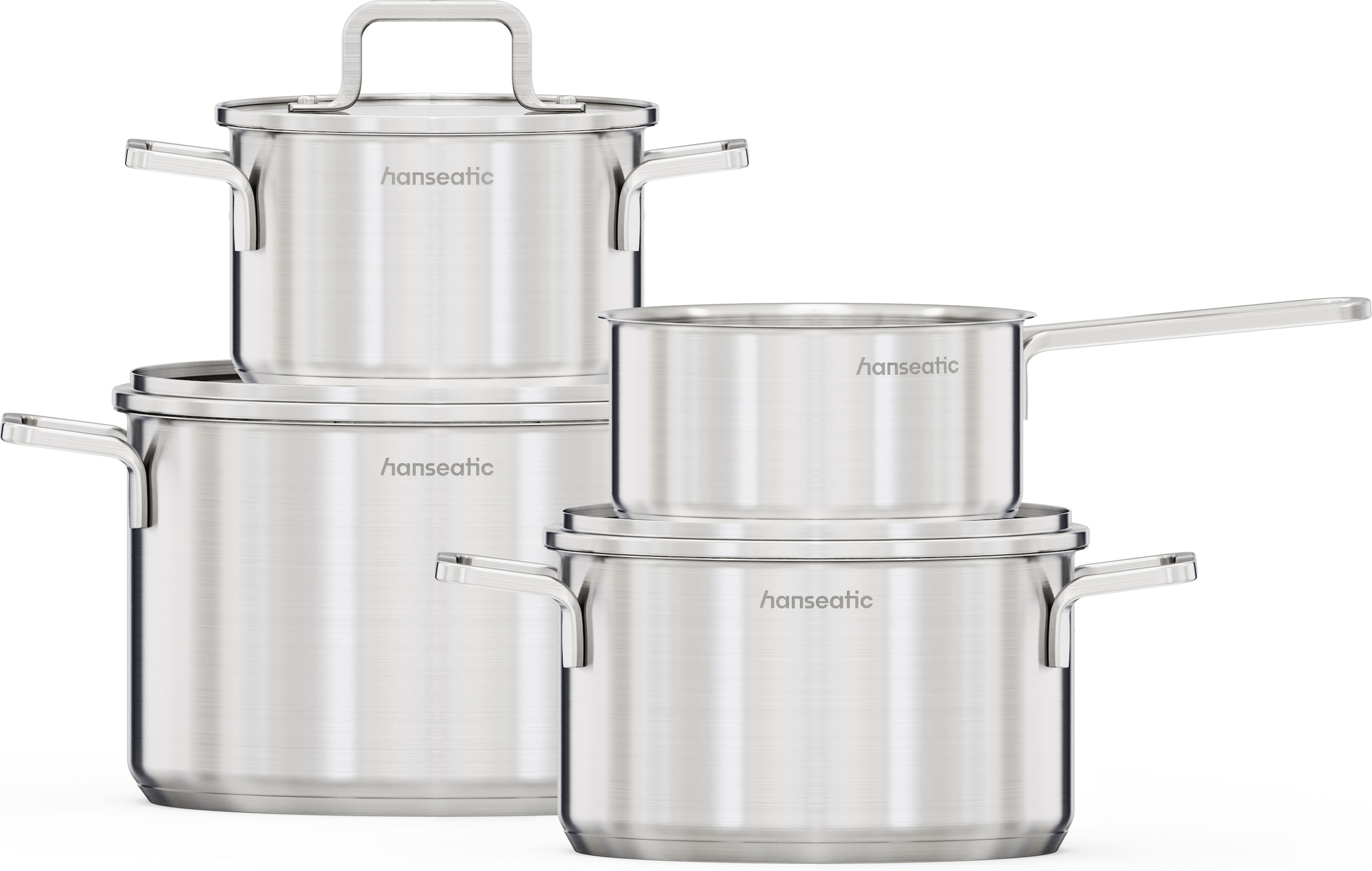 Hanseatic Topf-Set »DAILY« Set, Stielkasserolle 16 cm, Kochtopf 16/20/24 cm, 7 tlg. Edelstahl 18/10