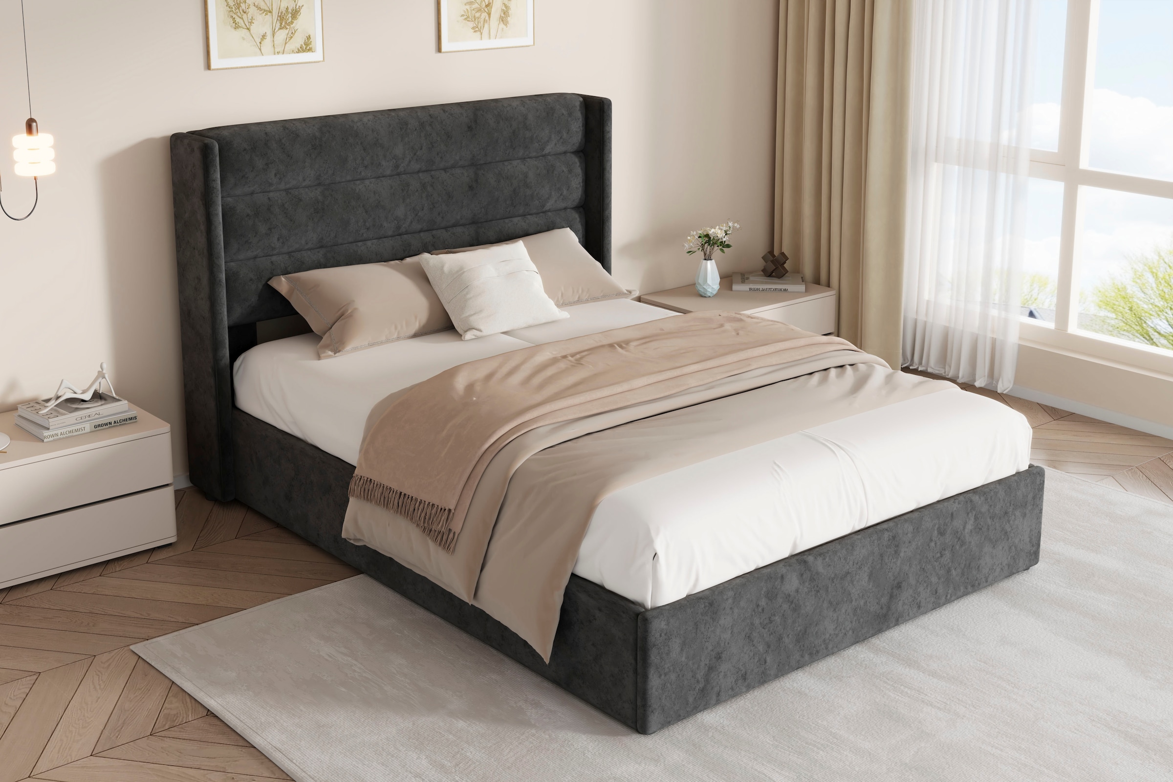 GOODproduct Polsterbett »ROMMINA, Polsterbett mit Bettkasten in den Breiten 140cm & 180cm« Samtweicher Chenille-Bezug