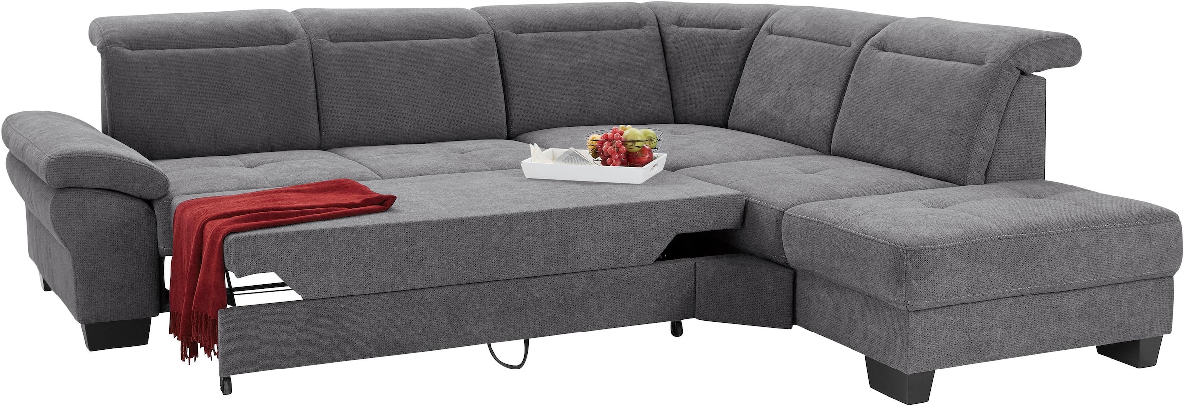 Places of Style Ecksofa »Cornwall L-Form«, incl. Sitztiefenverstellung, mit Bettfunktion und Kopfteilverstellung