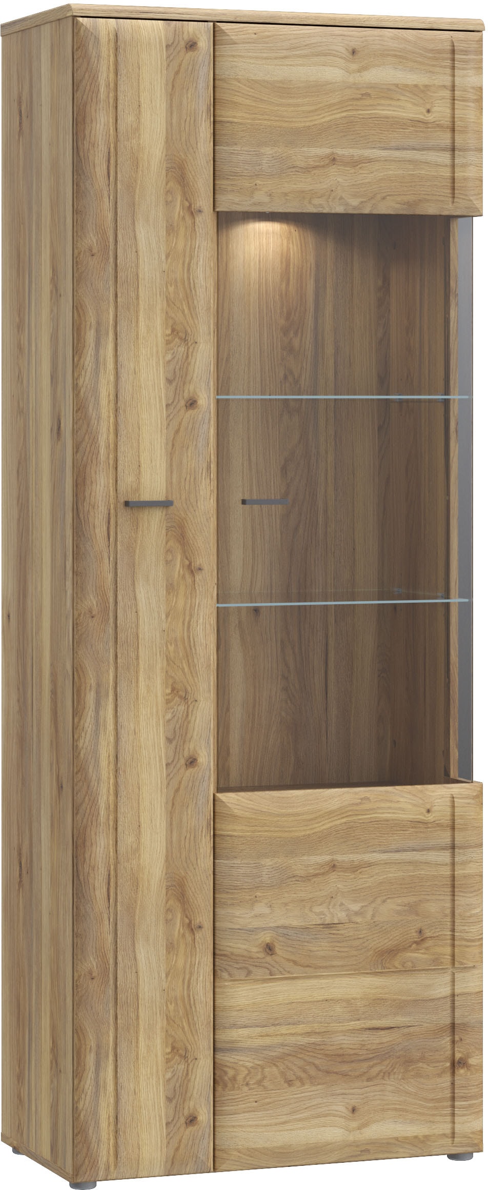 Image of FORTE Vitrine "Akinori" B/H/T 75,1/197,6/41,8 cm, Highboardvitrine, Glastüre, Soft Close, MDF Front, Metallgriffe