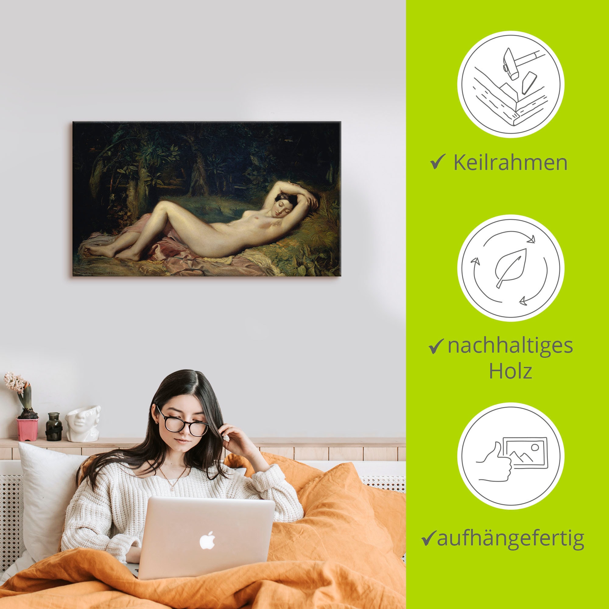 Artland Leinwandbild »Schlafende Nymphe.« Frau 1 Stk. tlg. auf Holzrahmen gespannt