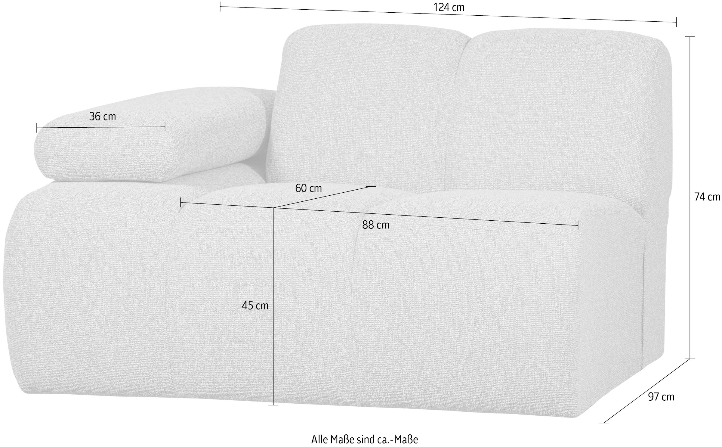 WOOOD Sofaelement »Mojo Bouclé-Bezug mit verstellbarer Armlehne B 124 x D 97 x H 74 cm« Maximale Verschleissfestigkeit, Tragkraft 120 kg, montiert geliefert