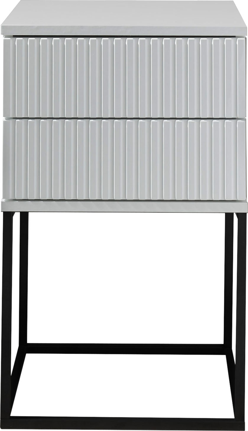 Schlafkontor Nachtkommode »Marle Nachtkonsole, Nachtkästchen auf Metall-Fussgestell« Schubkasten in Rillenoptik auf schwarzem Metallgestell