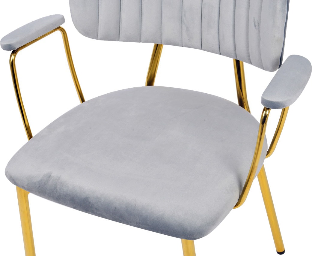 Kayoom Polsterstuhl »Stuhl Giselle 225 2er-Set, Gestell aus Edelstahl«, (Set), 2 St., mit Armlehnen, goldenes Gestell aus Edelstahl, Samtbezug, Ziernähte