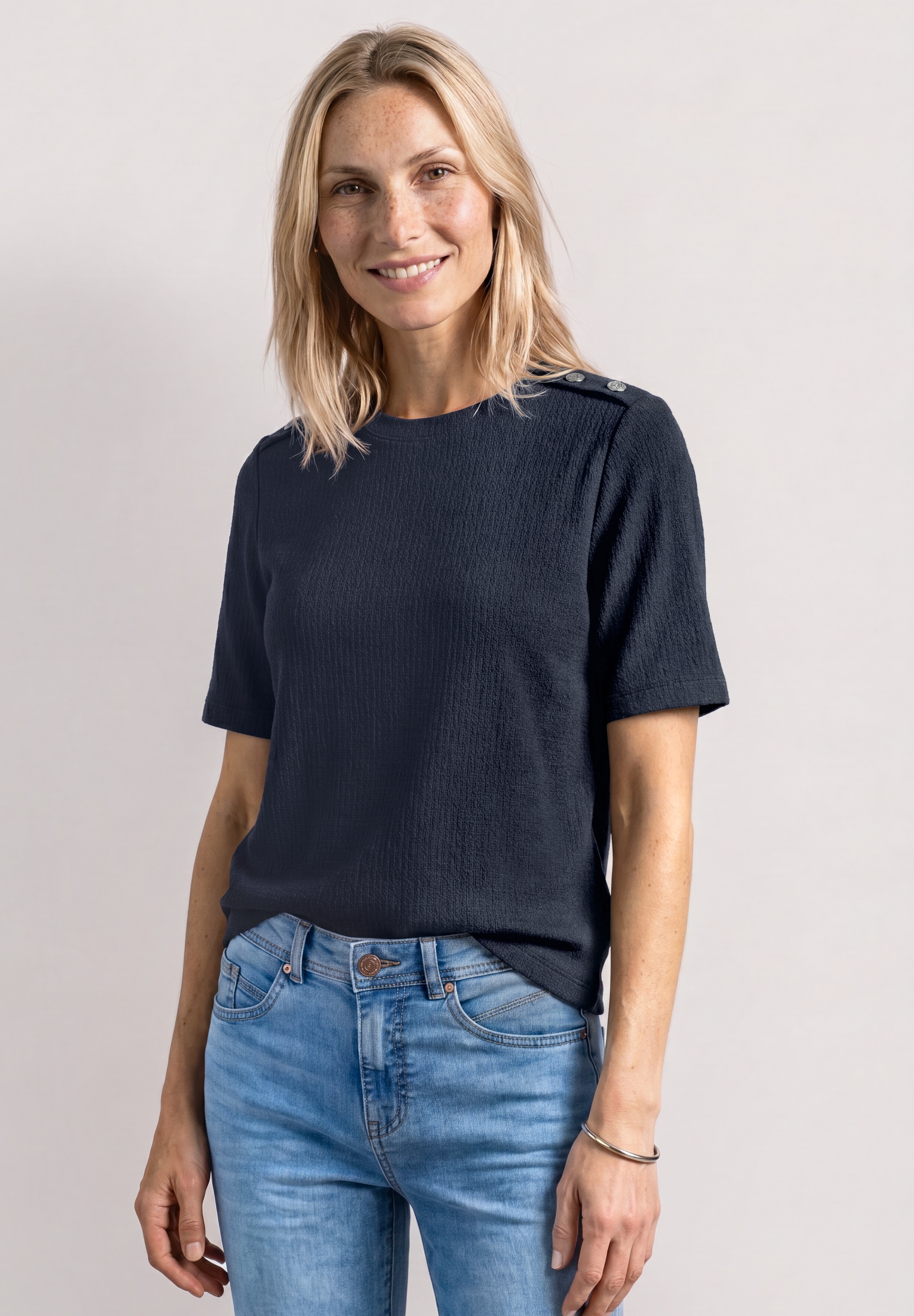 Image of STREET ONE Kurzarmshirt Kurzarm Sommershirt mit Knopfdetails
