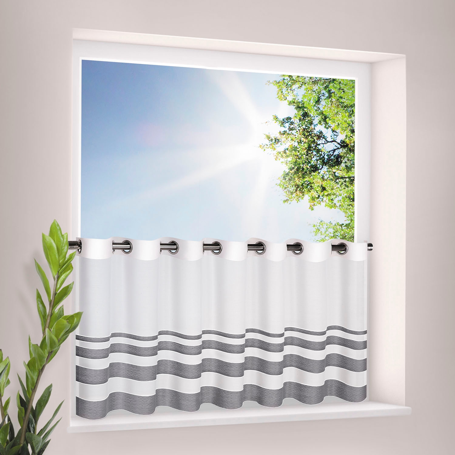 Gerster Rideau à vitres »Eskil« Œillet 1 cuis tlg. HxL : 50x140, avec design rayé moderne