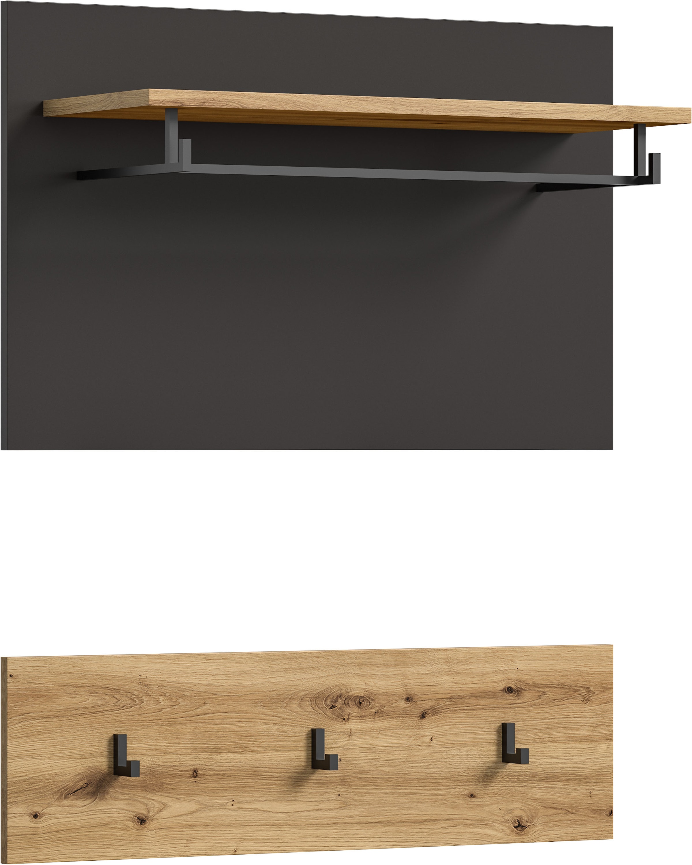 Garderobenpaneel »Rehat, Breite 80cm, 2 tlg., 3 Haken, mit Hutablage«, Wandgarderobe,...